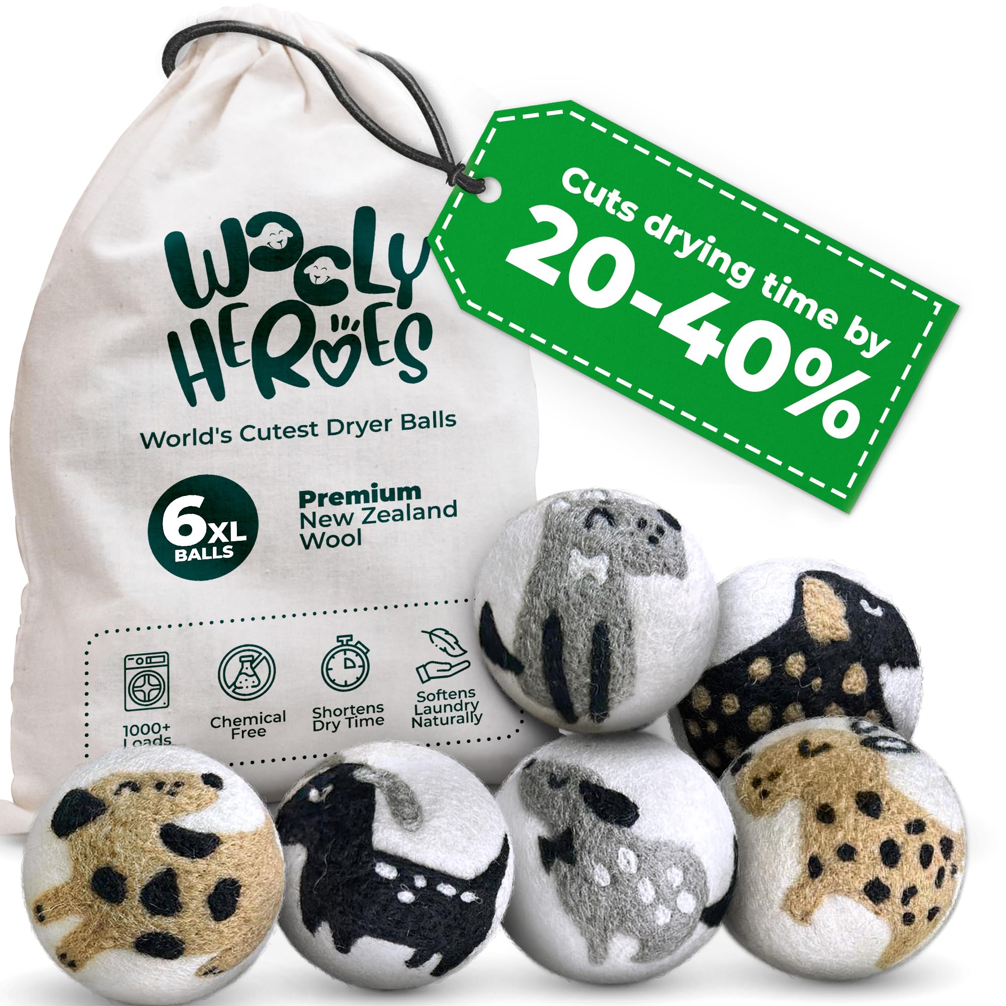 Chemical Free & Baby Safe! Reusable Wool Dryer Balls XL 6 (6 Count)