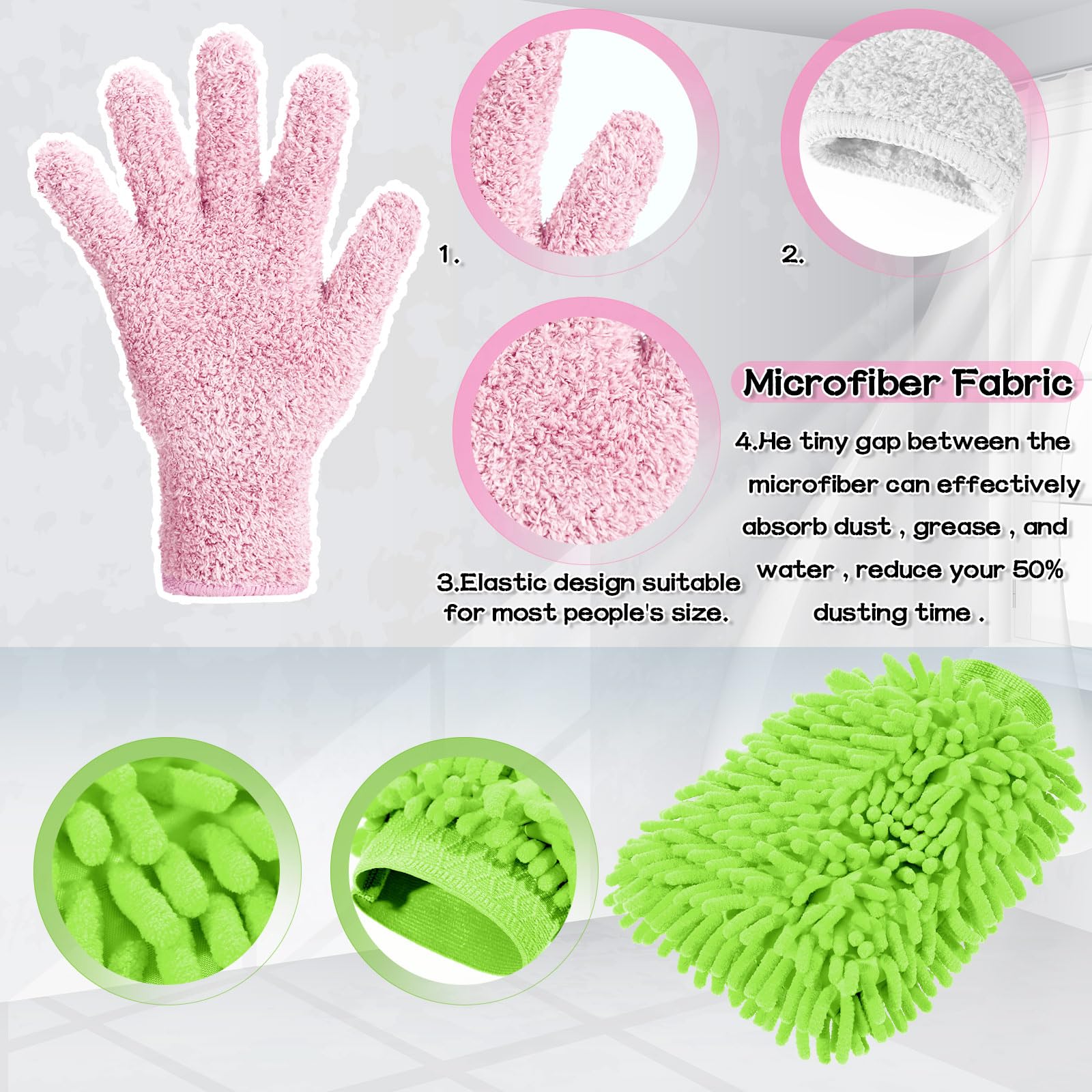 6 Pcs Micro Dusting Mitt Gloves Plant Cleaning