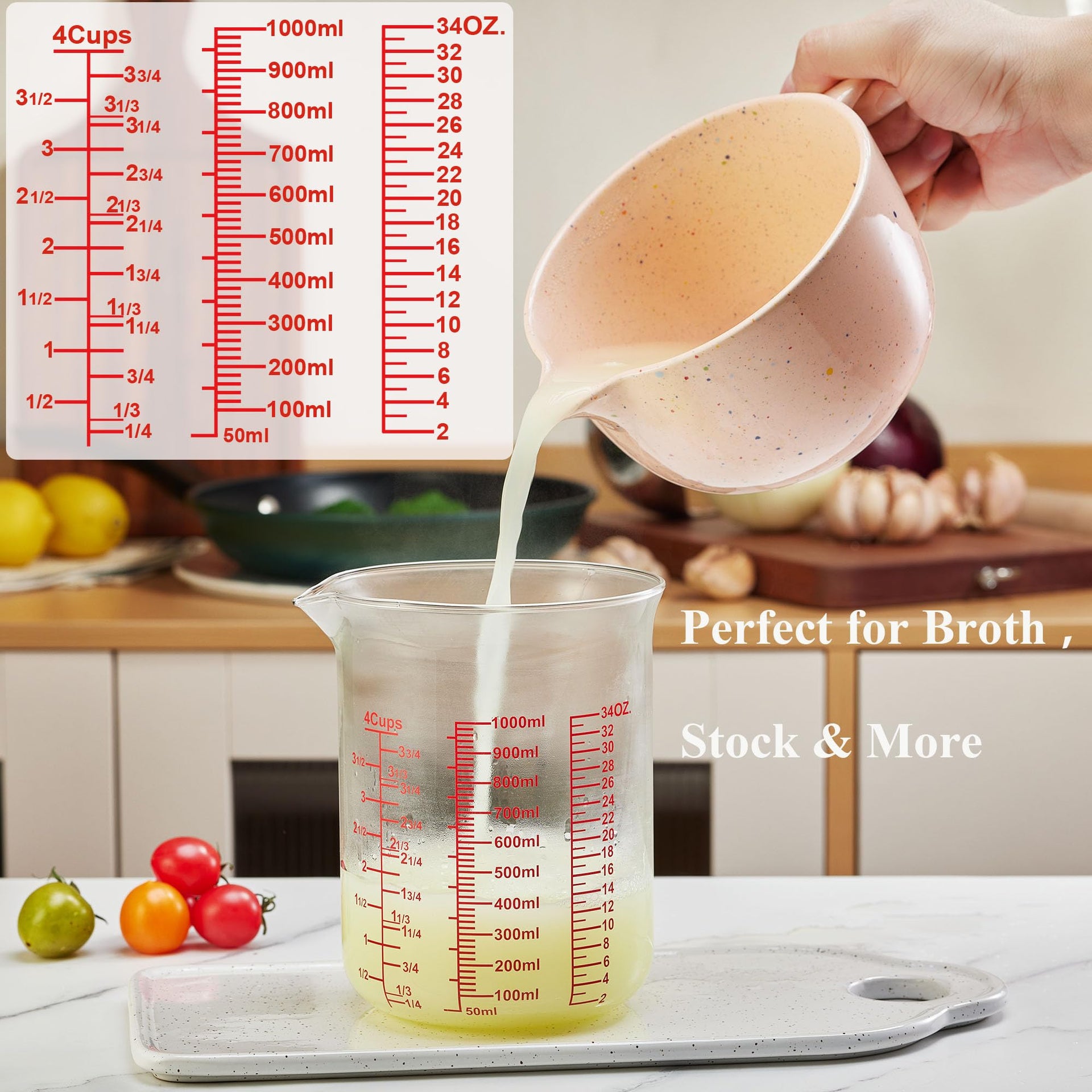 Ackers High Borosilicate Glass Measuring Cup Set with Pour Spout (32 Ounce)