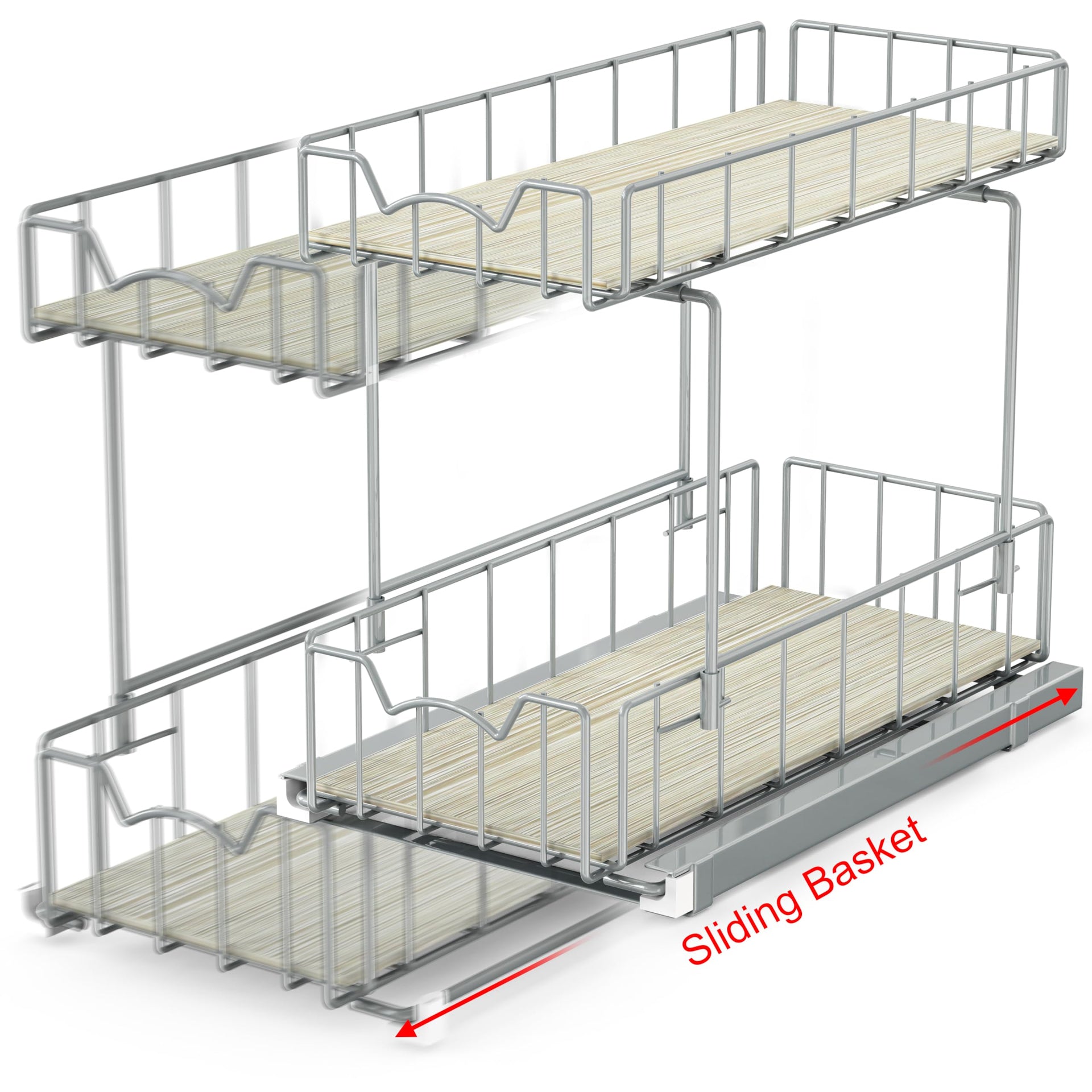 2 Tier Spice Rack Slide Out Wire Basket Drawer