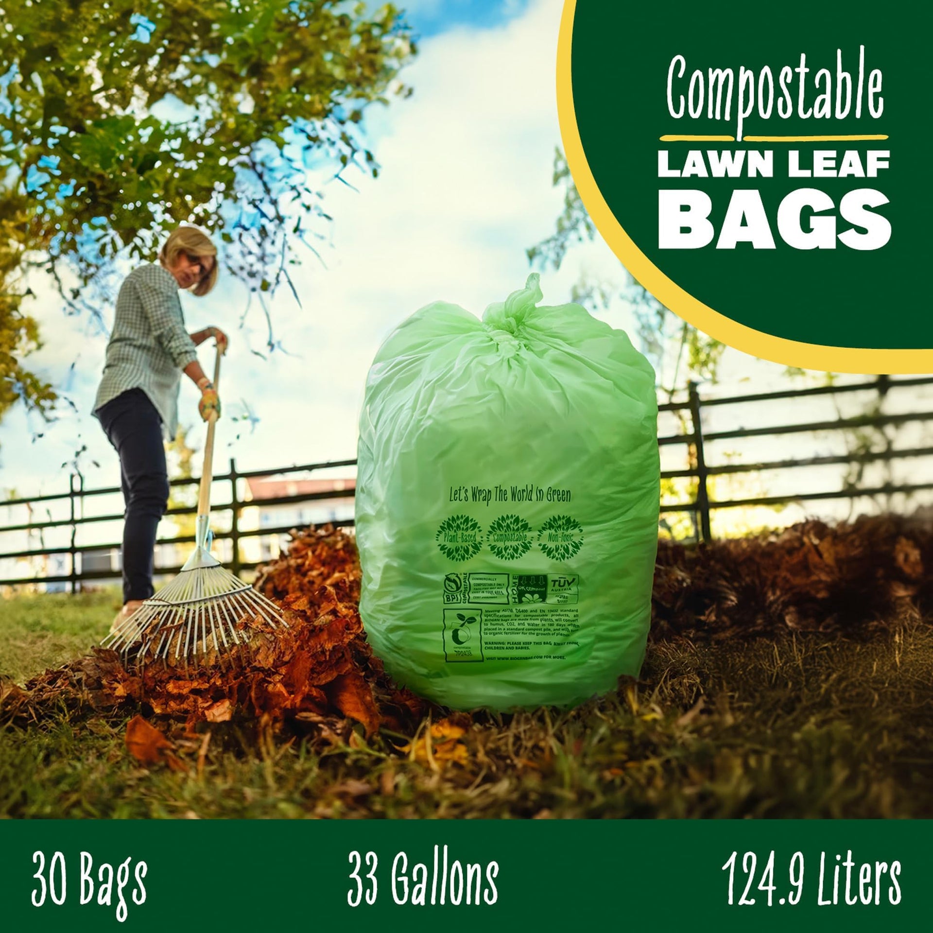 30 33 Gallon Compost Bags 30 Bags Yard Waste Bags Flat (30 Count)