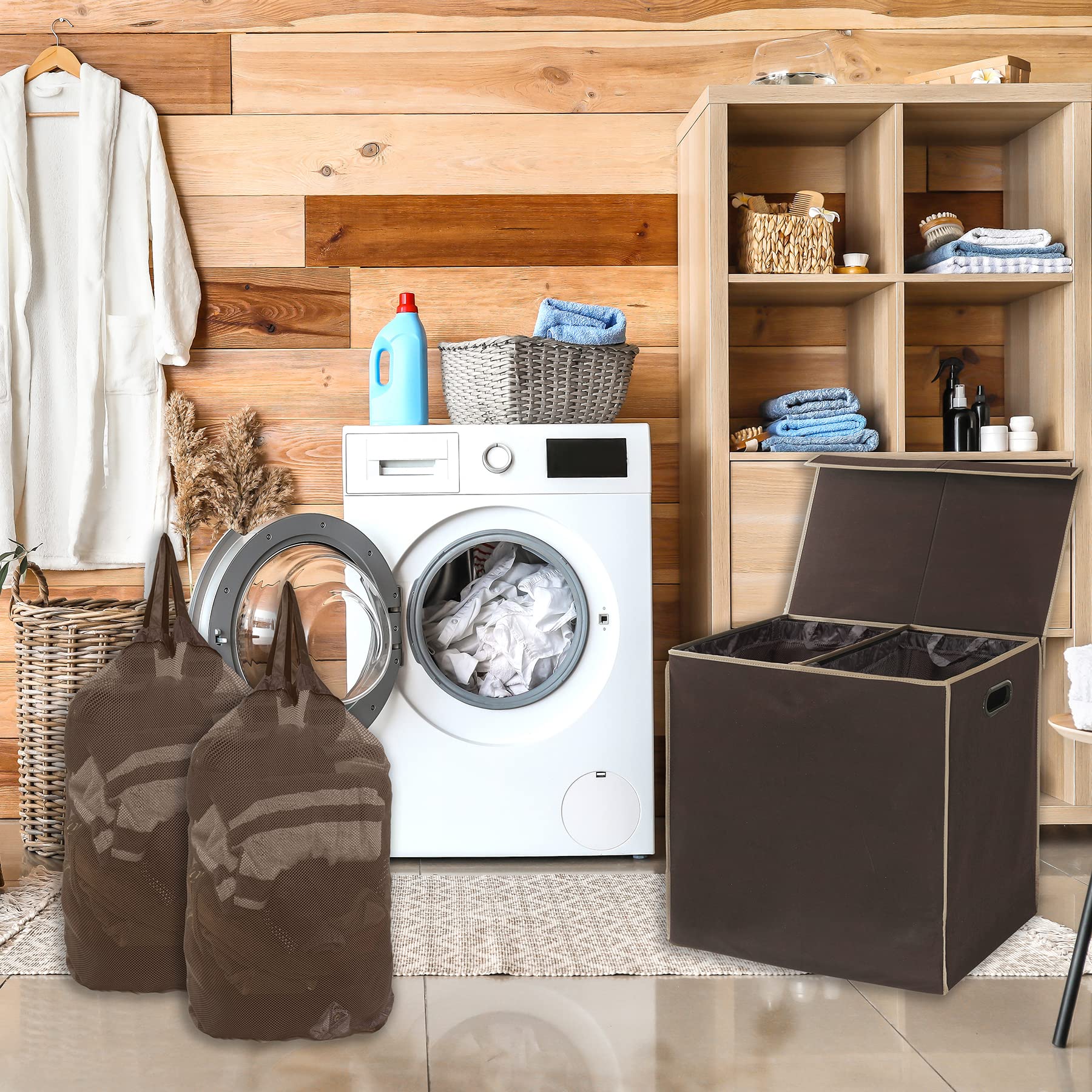 Double Laundry Hamper with Lid & Removable Bags