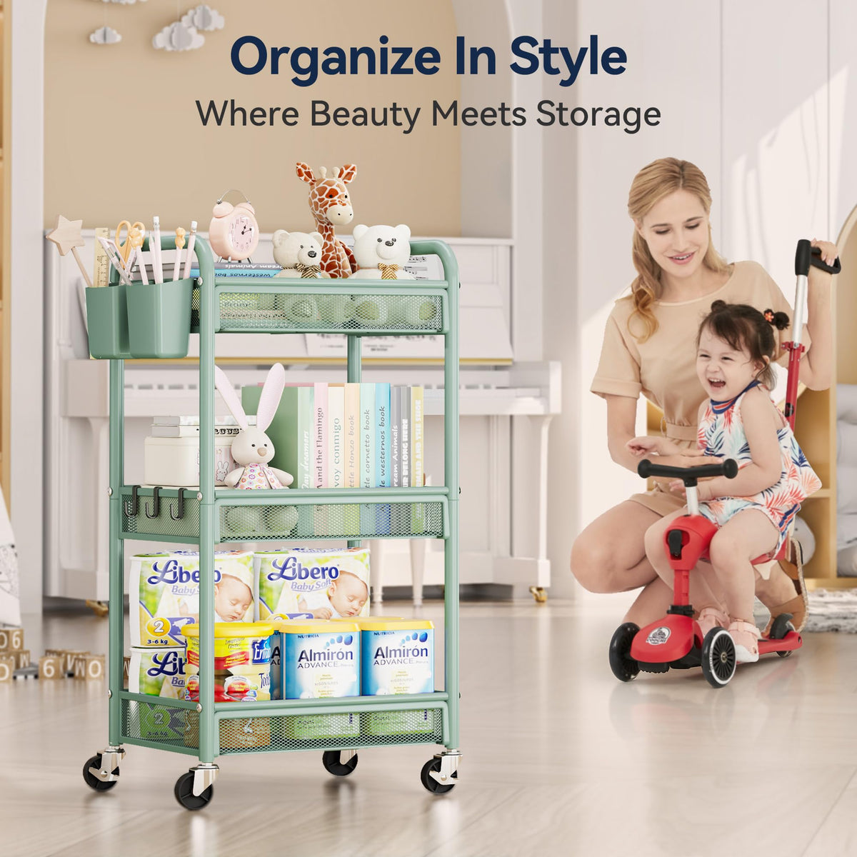 3 Tier Metal Rolling Cart
