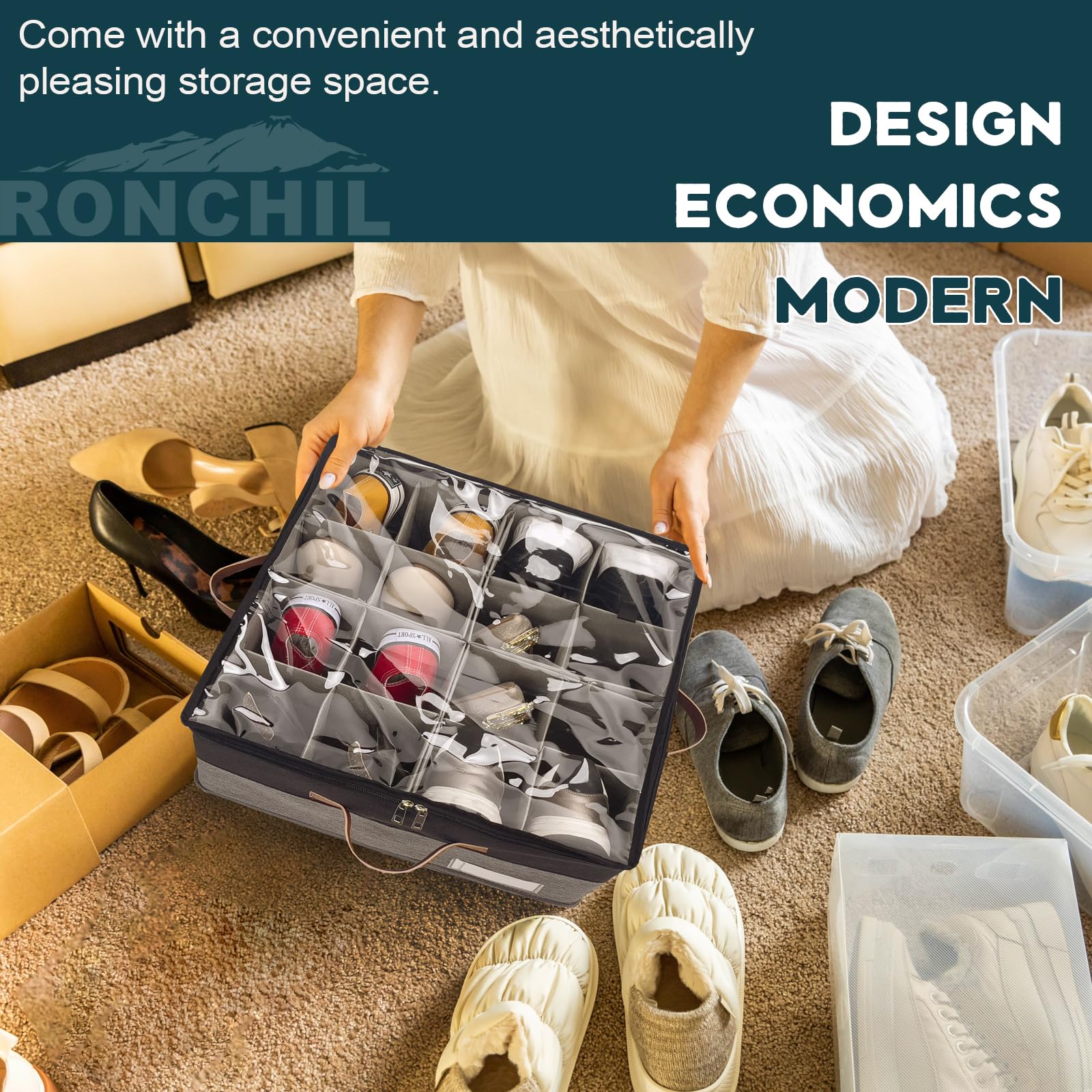 1 Pack Shoe Organizer for Closet Foldable Storage Box with Clear Cover