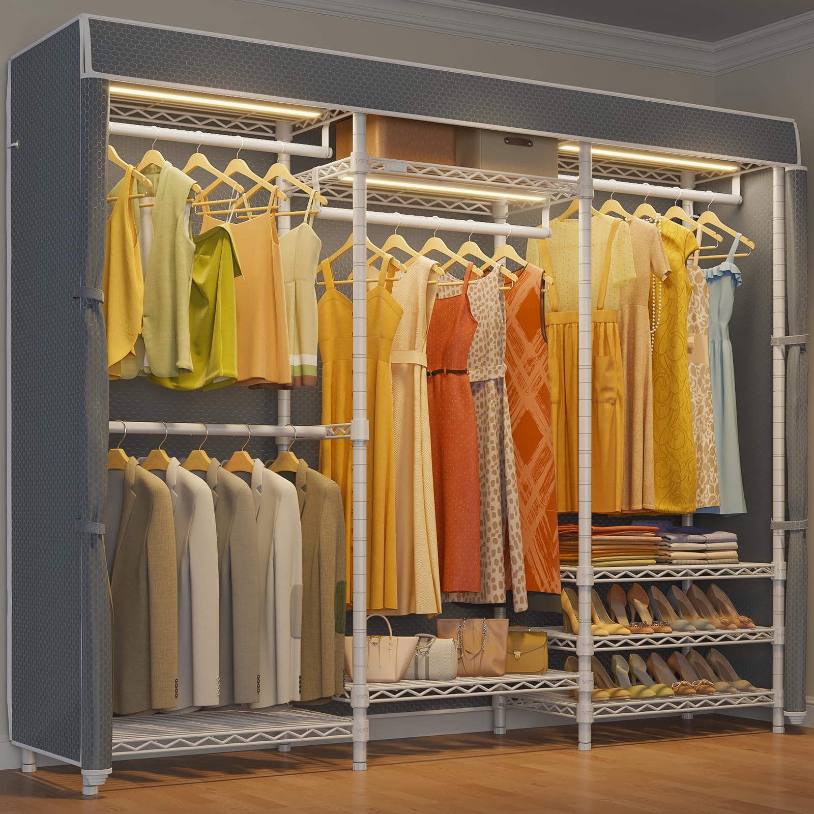 V5LC Garment Rack Heavy Duty Covered with Dimmable LED Lights