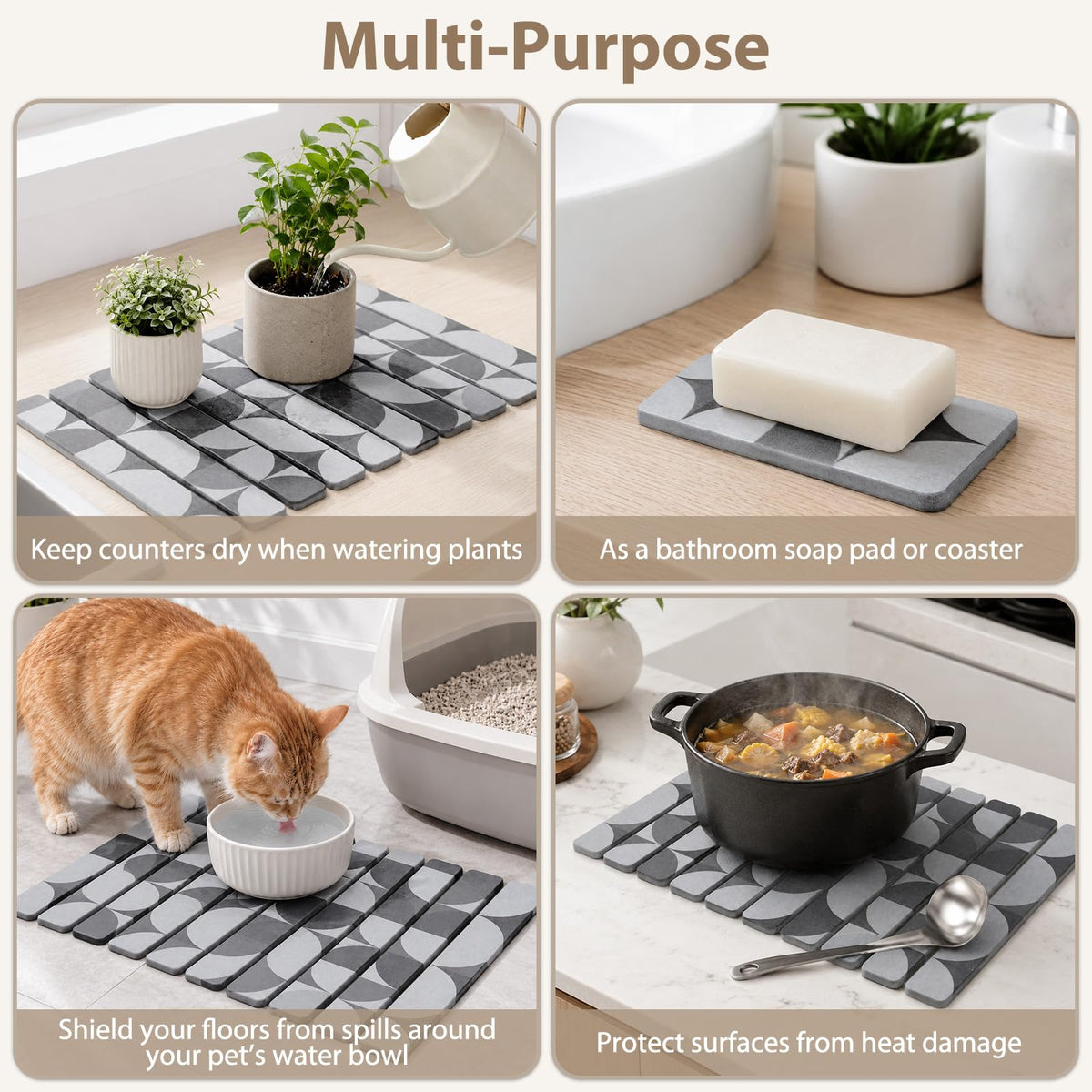 Large Stone Dish Drying Mat for Kitchen Counter (2 Count)