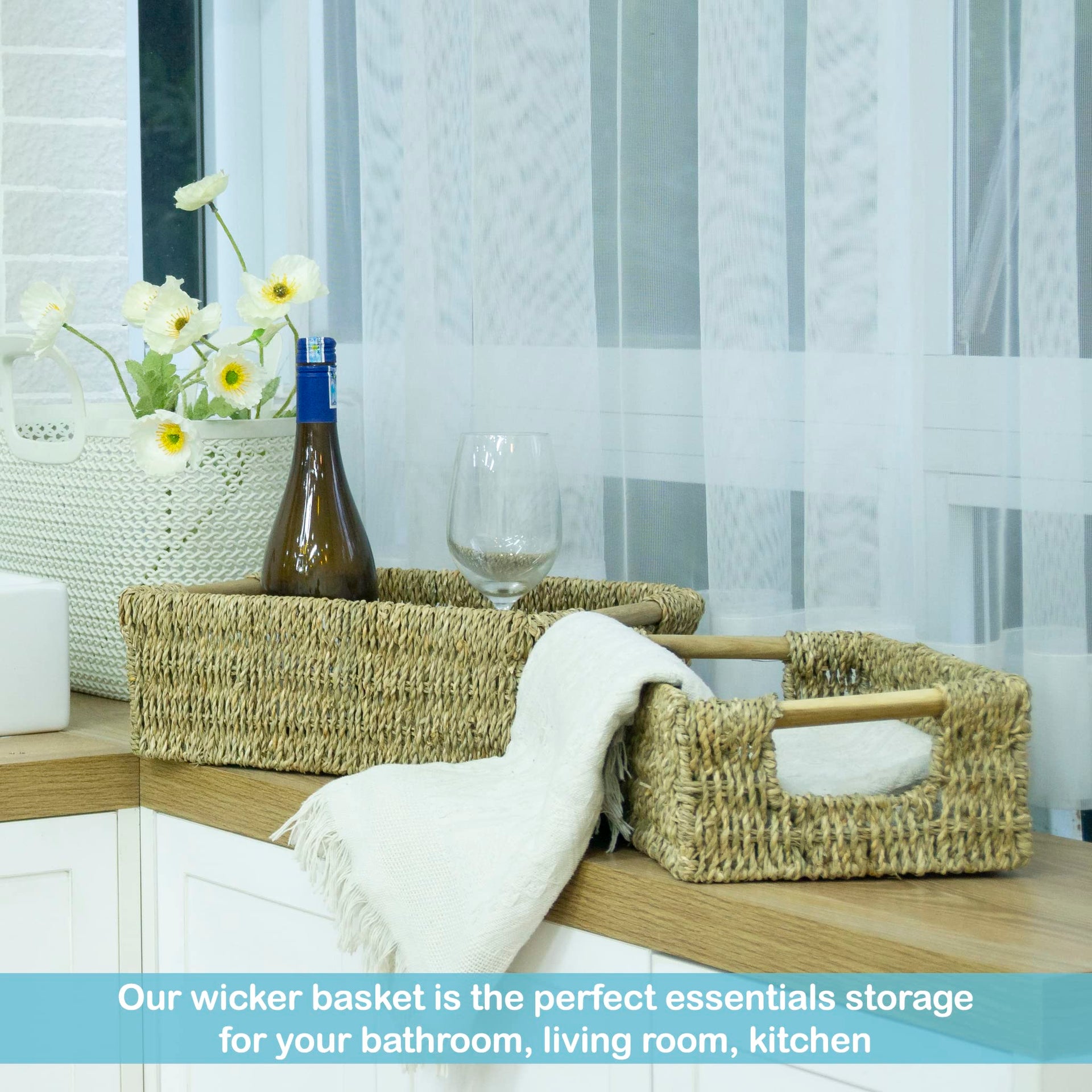 Seagrass Baskets with Wooden Handles (3 Count)