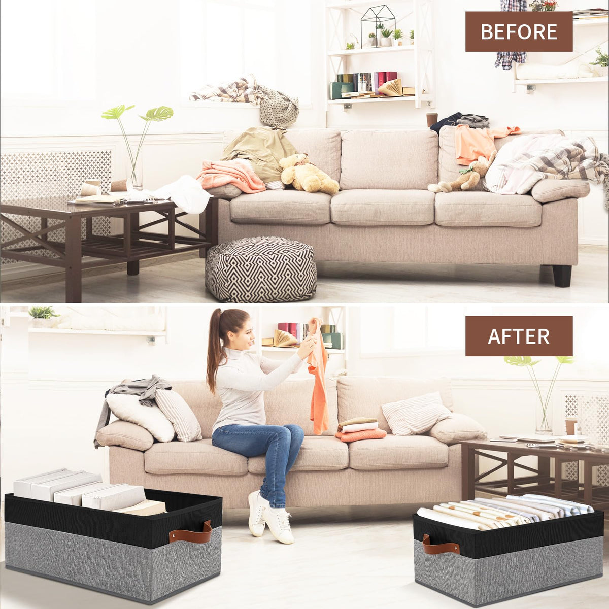 3 Pack Large Capacity Storage Bins Closet Organizer for Shelves (3 Count)
