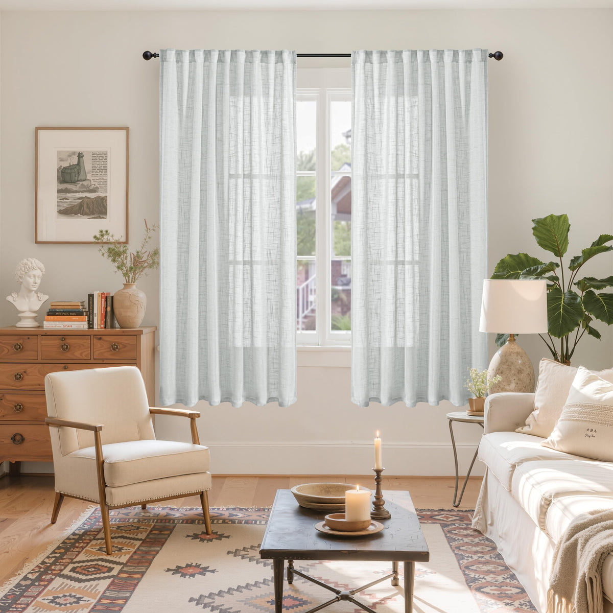 Light Grey Linen Curtains 63 Inch Length for Living Room (2 Count)