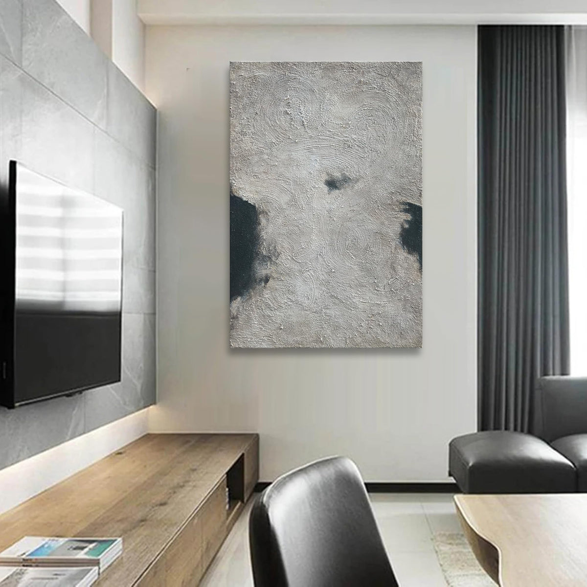 Minimalist Art Hand Painted Black and Gray Abstract Oil Painting Canvas Wall Art 36x24 Inch Home Wall Decoration