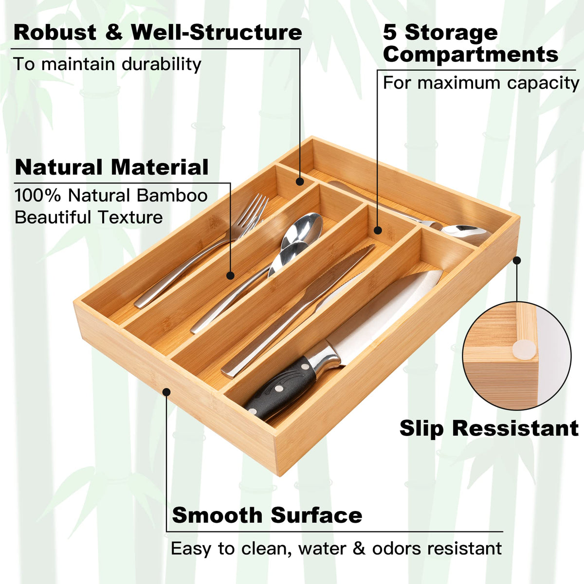 Silverware Organizer Bamboo Kitchen Drawer Organizer Utensil Organizer Silverware Holder Cutlery Organizer in drawer Flatware Organizer Tray