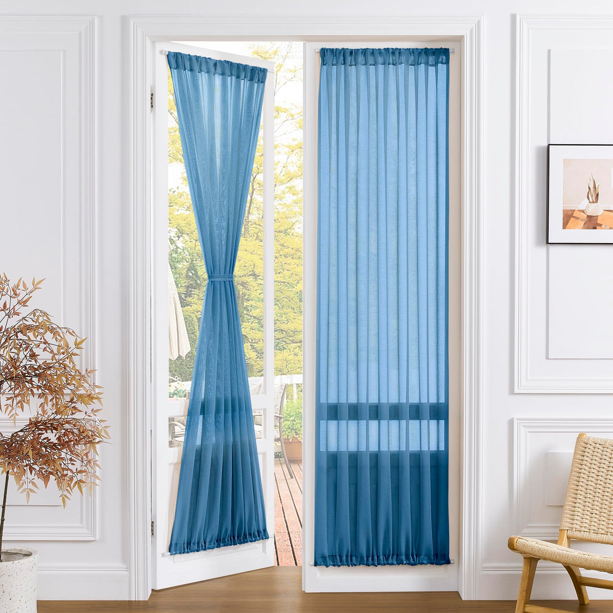 Sheer Door Curtains Closet Linen Textured Curtains Sheer Doorway Light Filtering Voile French Doors Rod Pocket Curtain Patio Glass Door