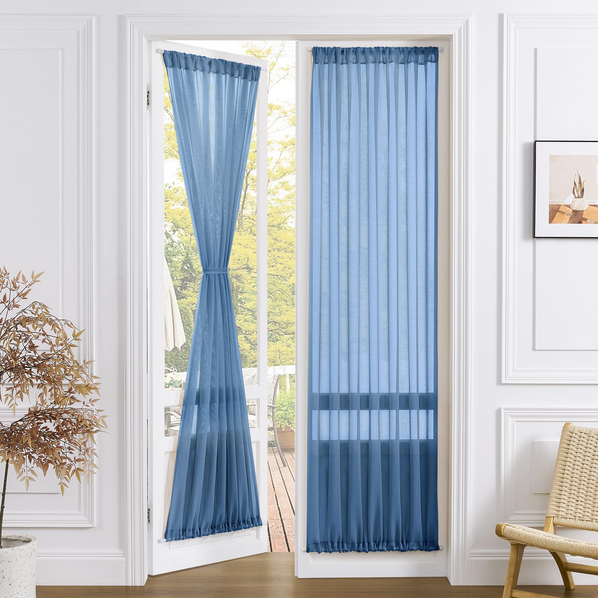 Sheer Door Curtain Closet Linen Textured Curtains Sheer Doorway Light Filtering Voile Patio Glass Doors Rod Pocket Curtain French Door