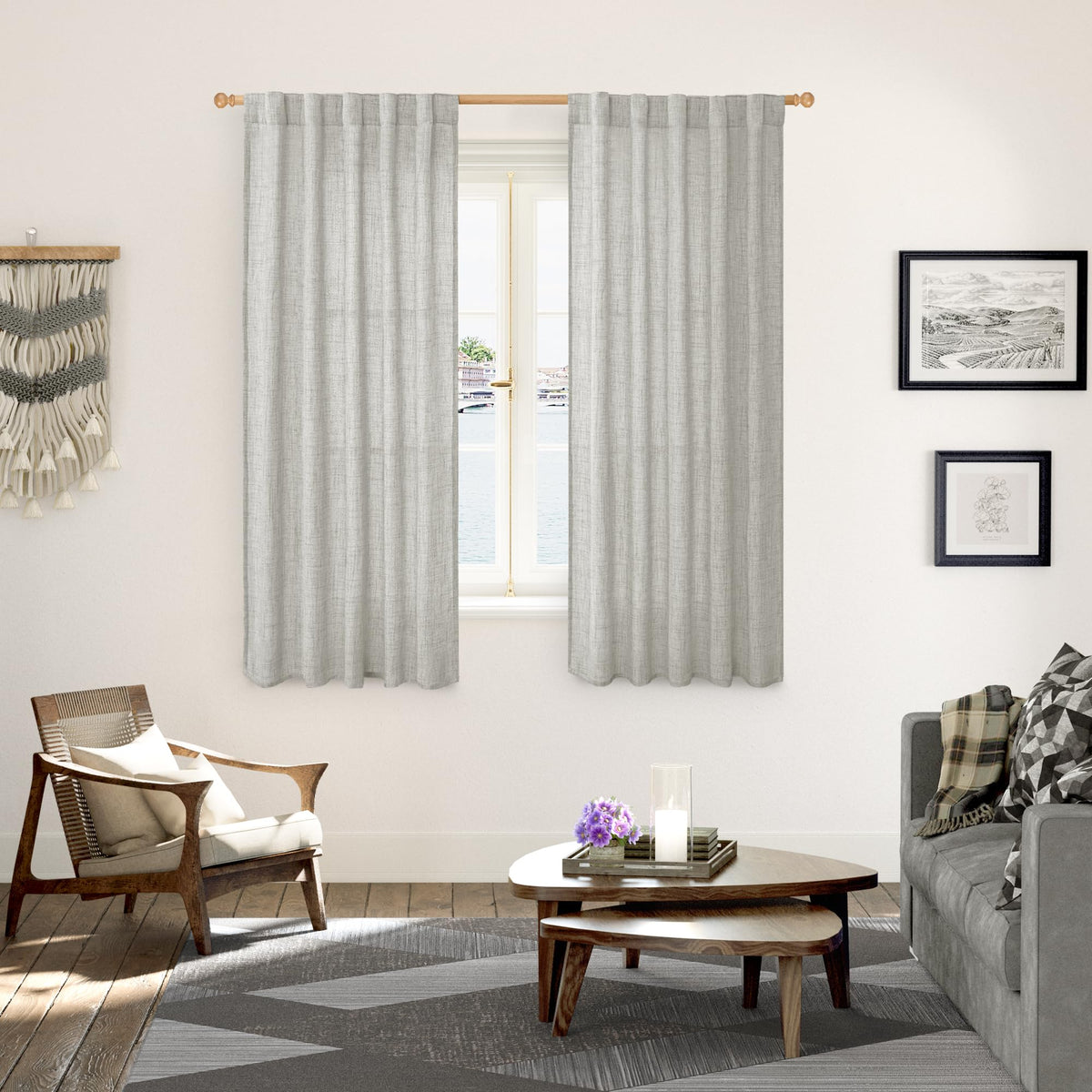 Light Grey Linen Curtains 63 Inch Length for Living Room (2 Count)