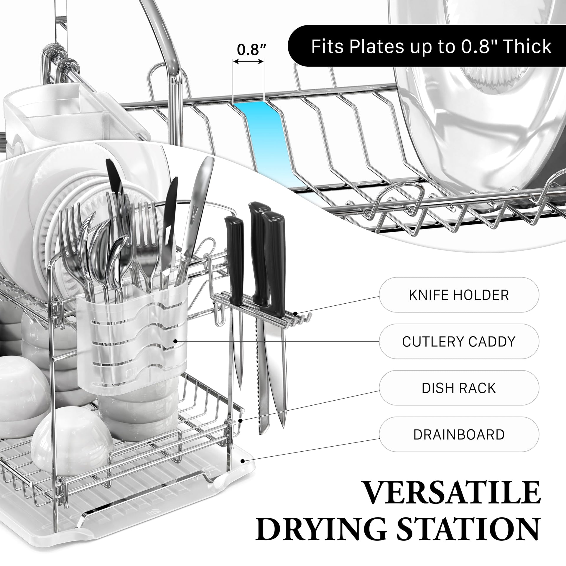 2 Tier Stainless Steel Dish Rack with Drainboard