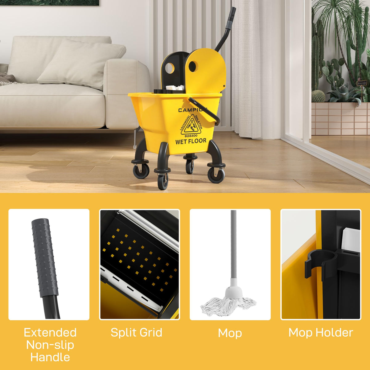 Mop Bucket with Wringer on Wheels