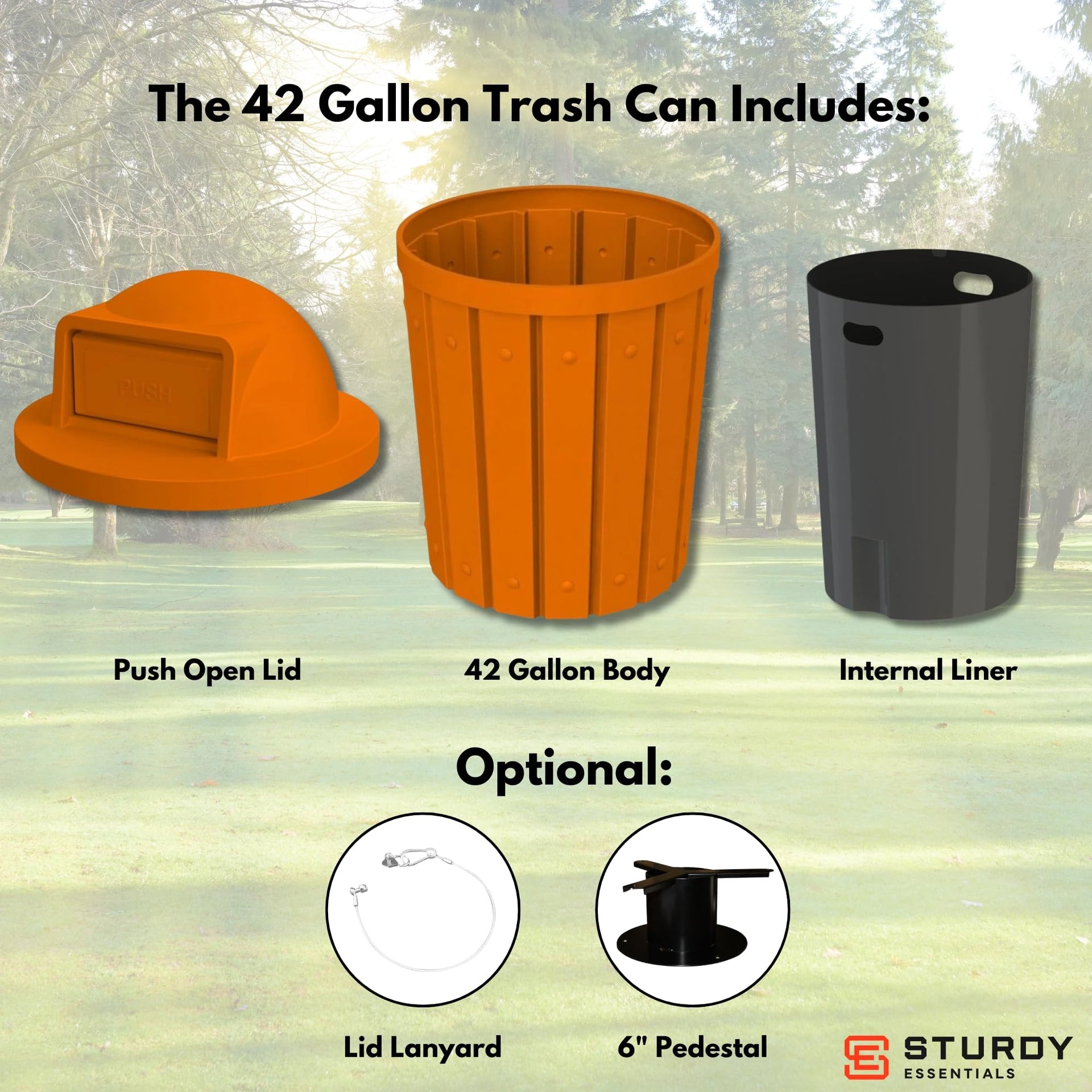 Campus Collection 42 Gallon Plastic Commercial Garbage Can with Push Lid