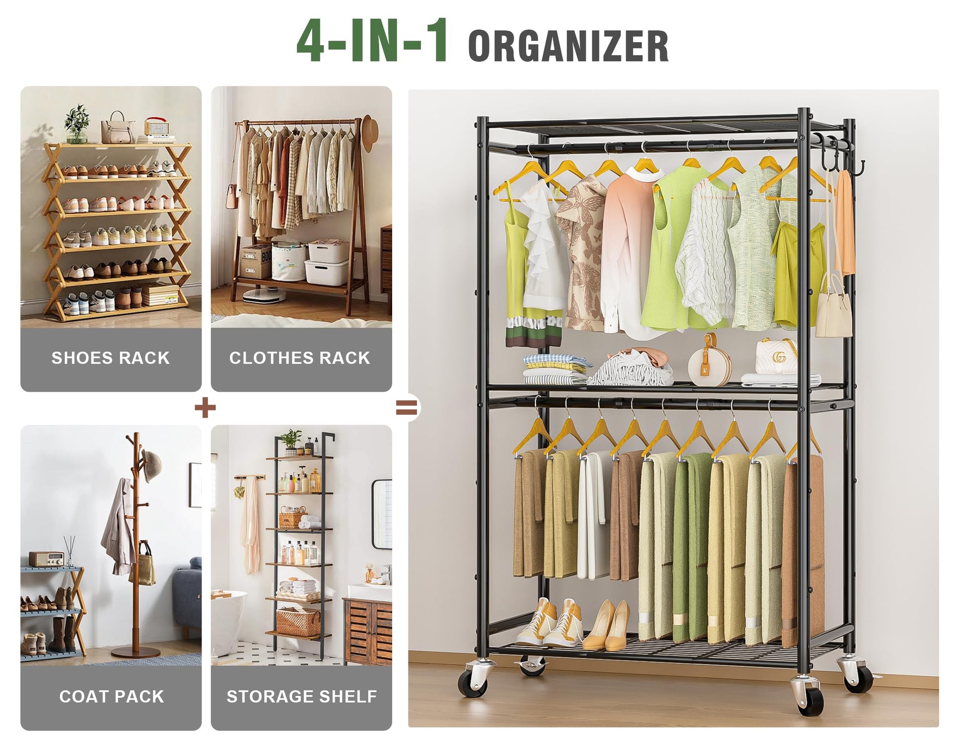 Rolling Clothes Rack for Hanging Clothes