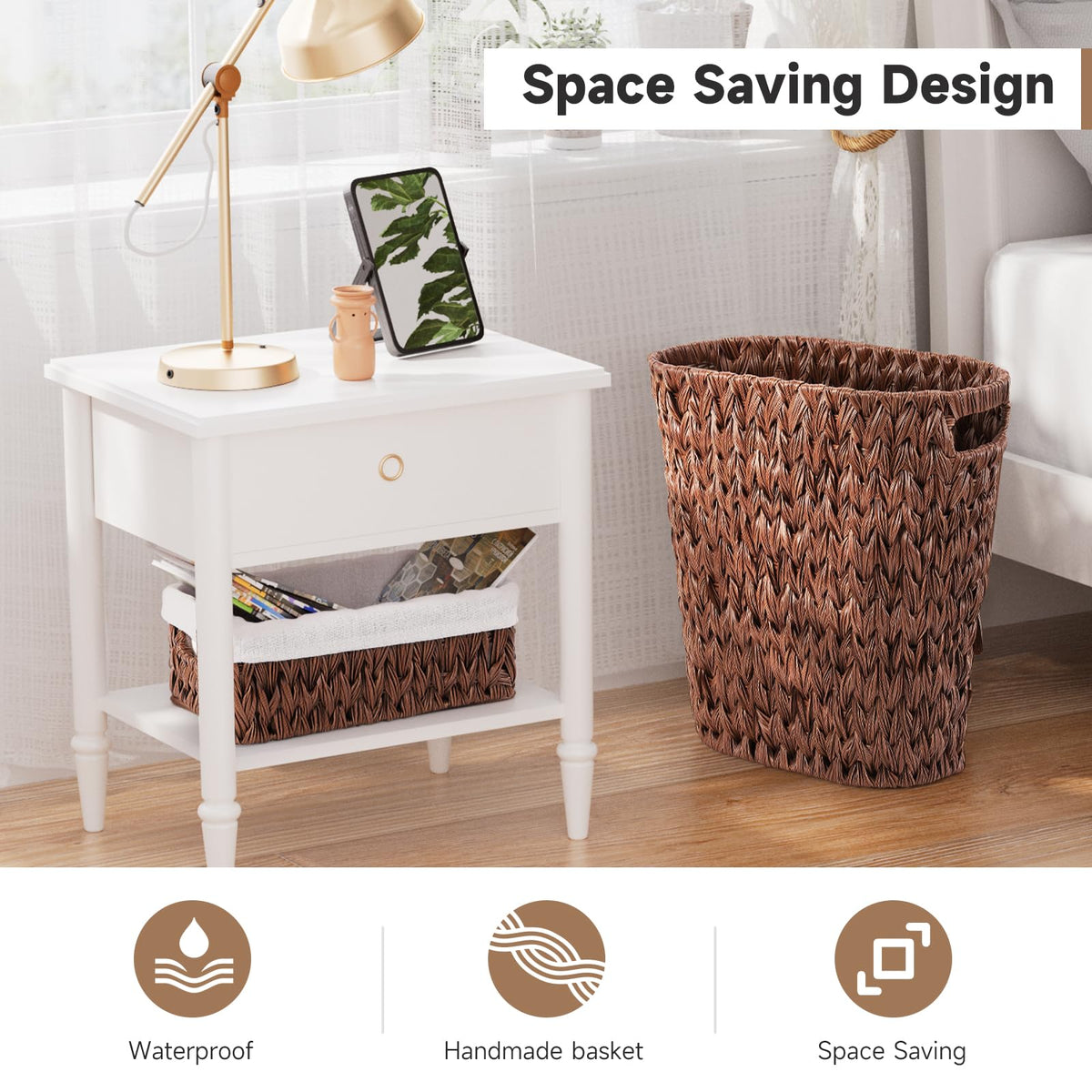 Bathroom Trash Can with Wicker Storage Baskets
