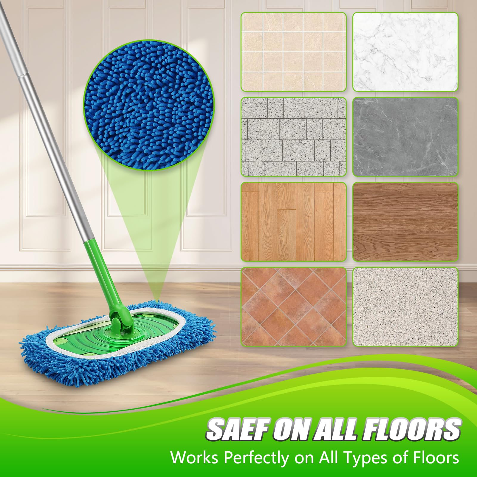 Set of 4 Reusable Microfiber Mop Pads Compatible with Swiffer Sweeper (4 Count)