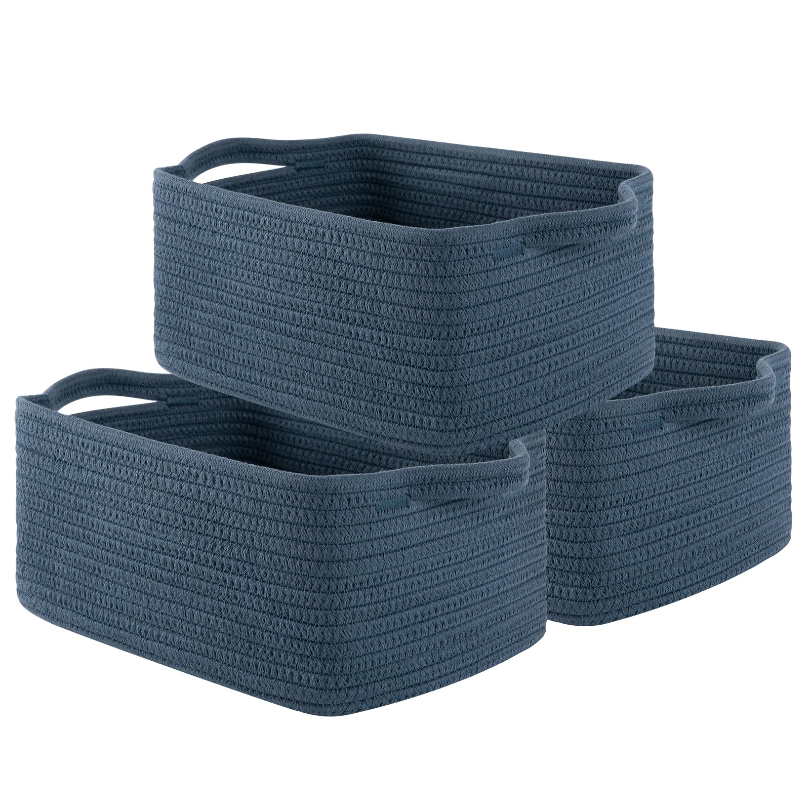 3 Pack Storage Baskets for Shelves Cotton Rope Storage Bins Blue (3 Count)