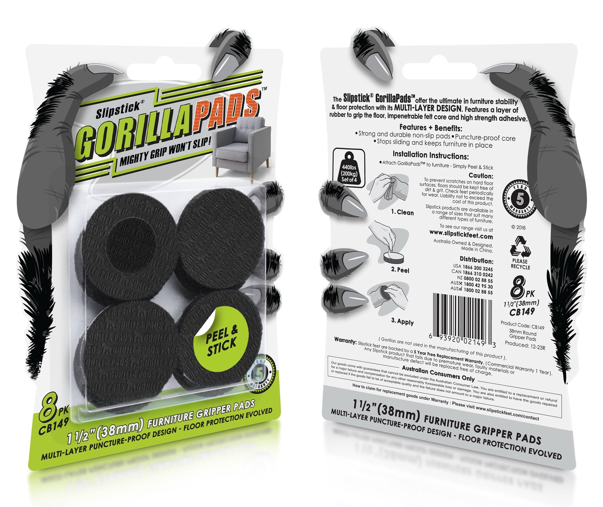 GorillaPads CB149 Non (8 Count)