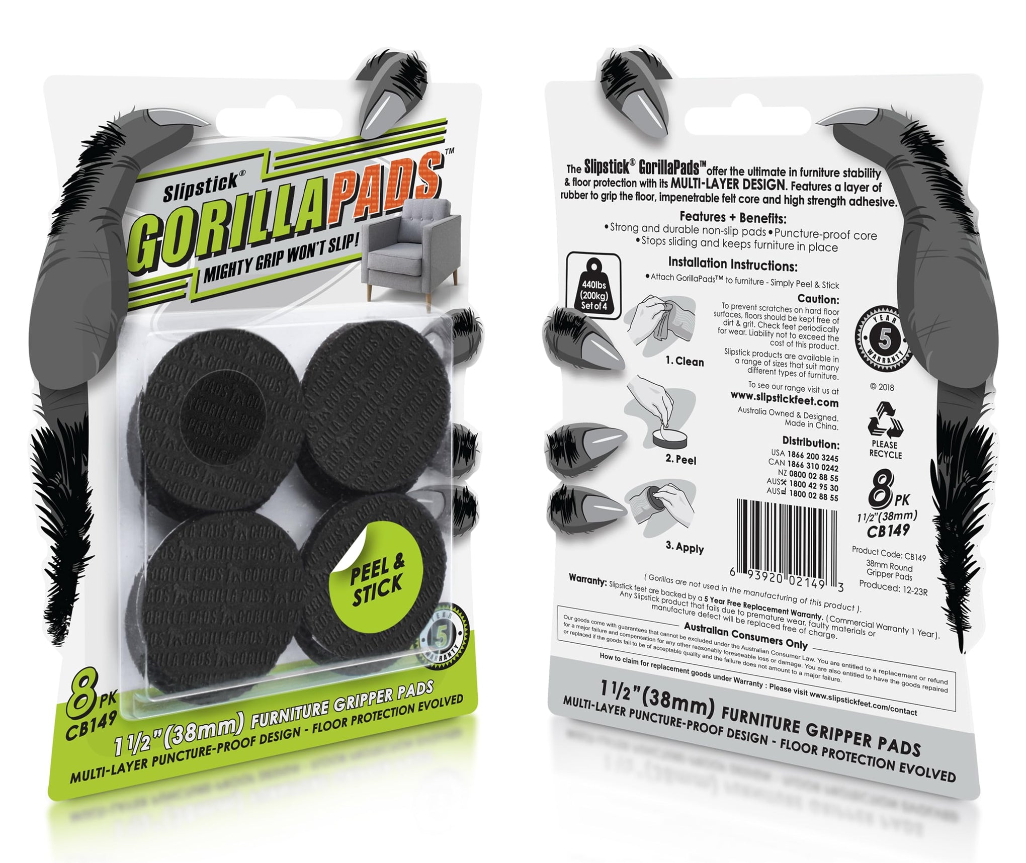 GorillaPads CB149 Non (8 Count)