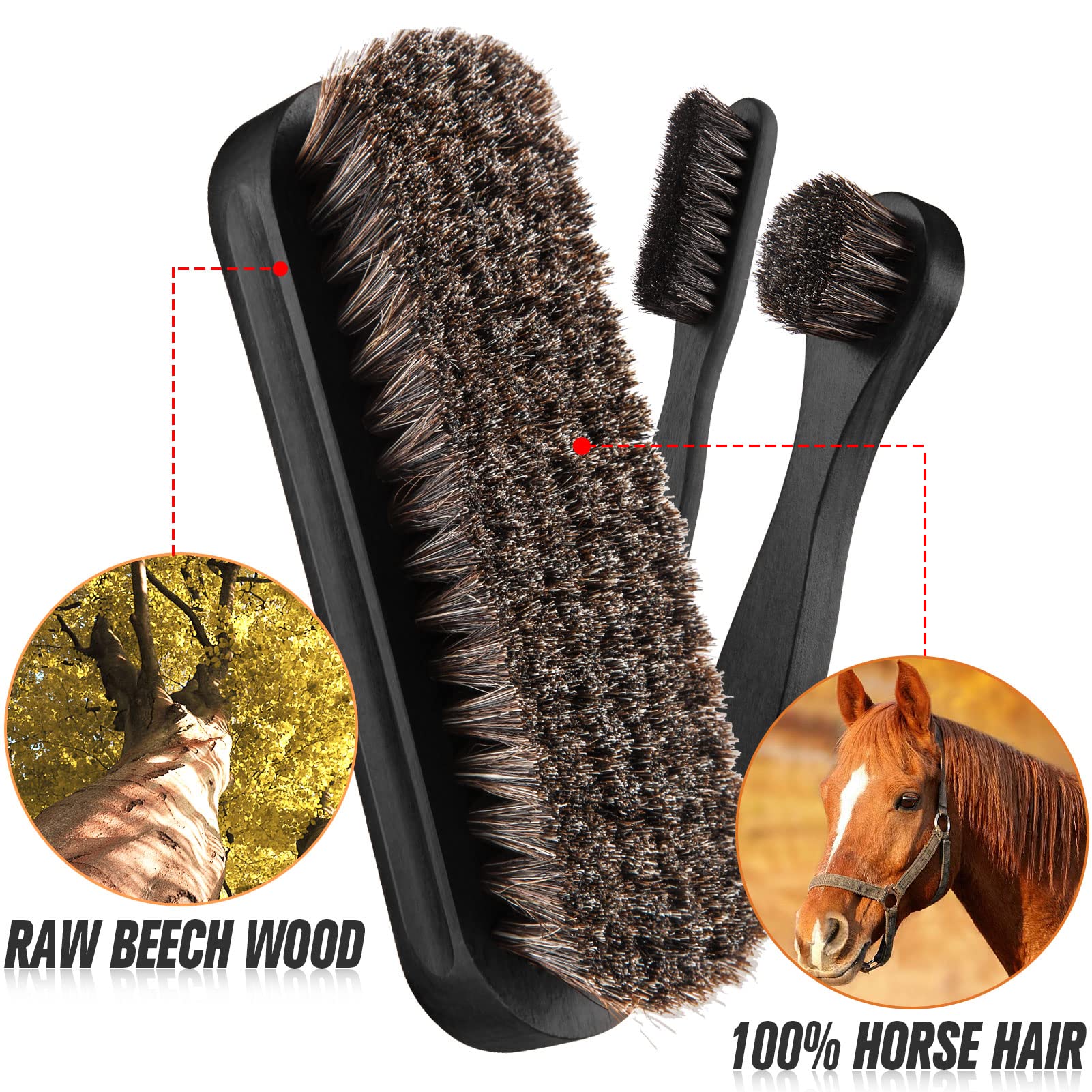 4 Pcs Horsehair Shine Shoes Brush Kit Polish Dauber Applicators Cleaning Leather Shoes Boots Care Brushes Suede Cleaner Brush with Microfiber Shoe Cloth (3.25 Count)