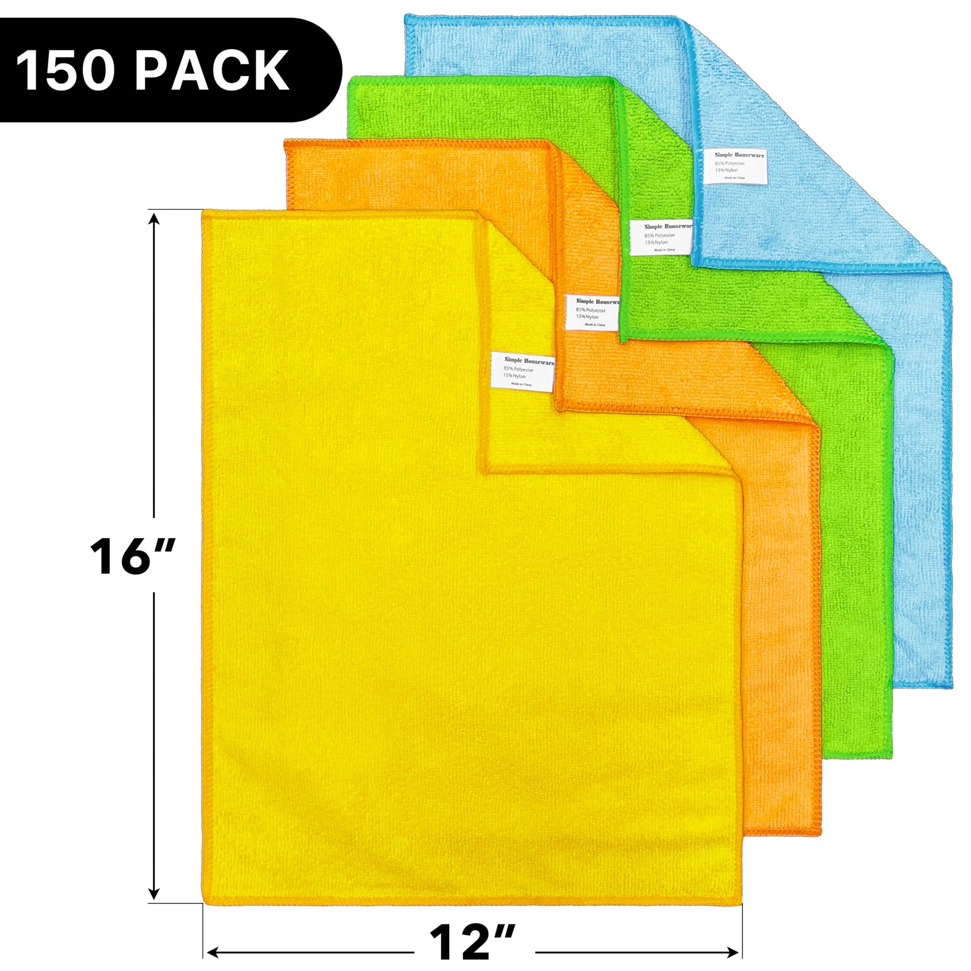 12" x 16" Microfiber Cleaning Cloth 150 Pack (150 Count) - ModHome Supplies