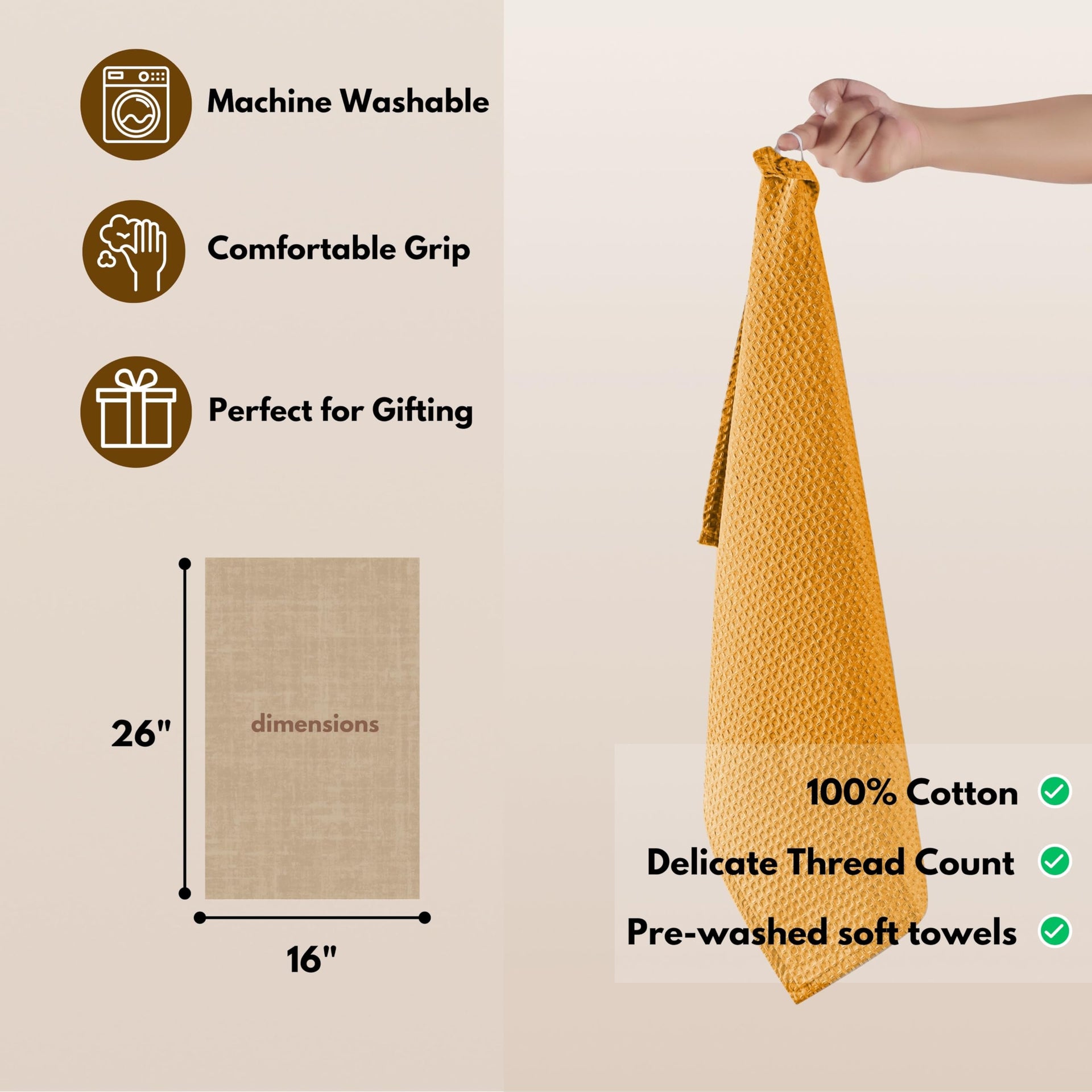 Cotton Kitchen Towel with Hanging Loop 16x26 inches (6 Count)