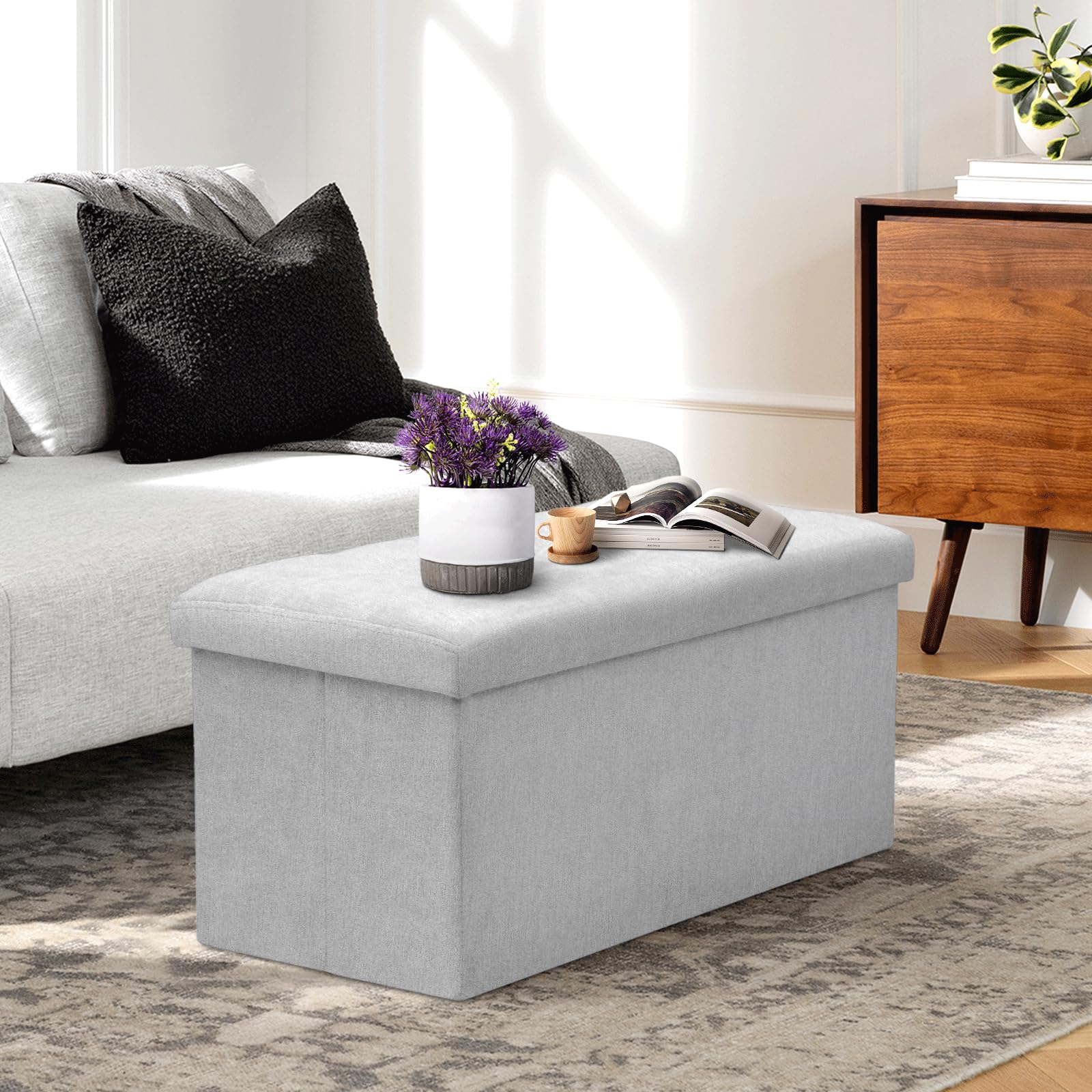 30" Storage Ottoman Bench Folding Bench with 90L Hidden Storage
