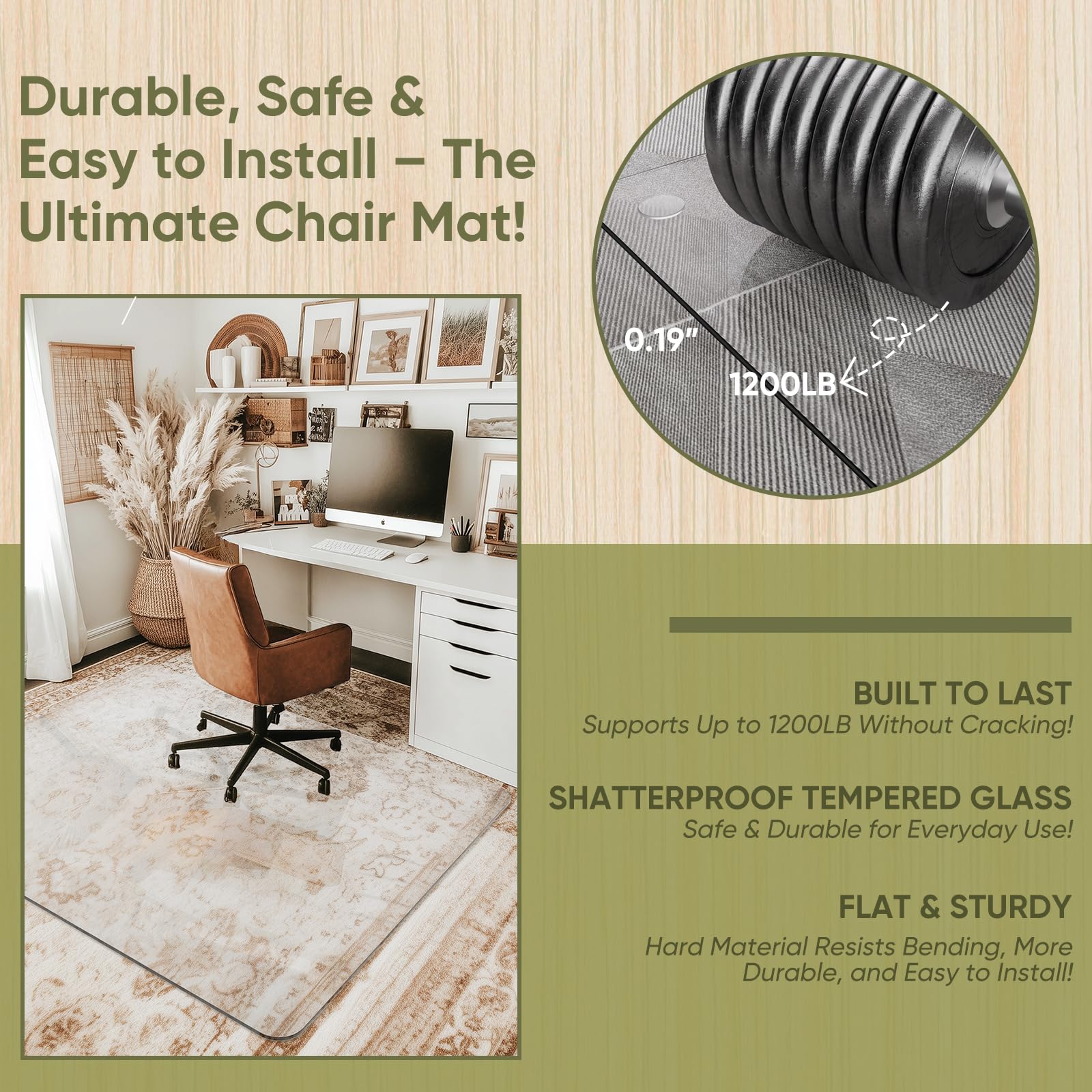 46"x55" Tempered Glass Chair Mat for Carpet & Hardwood Floors