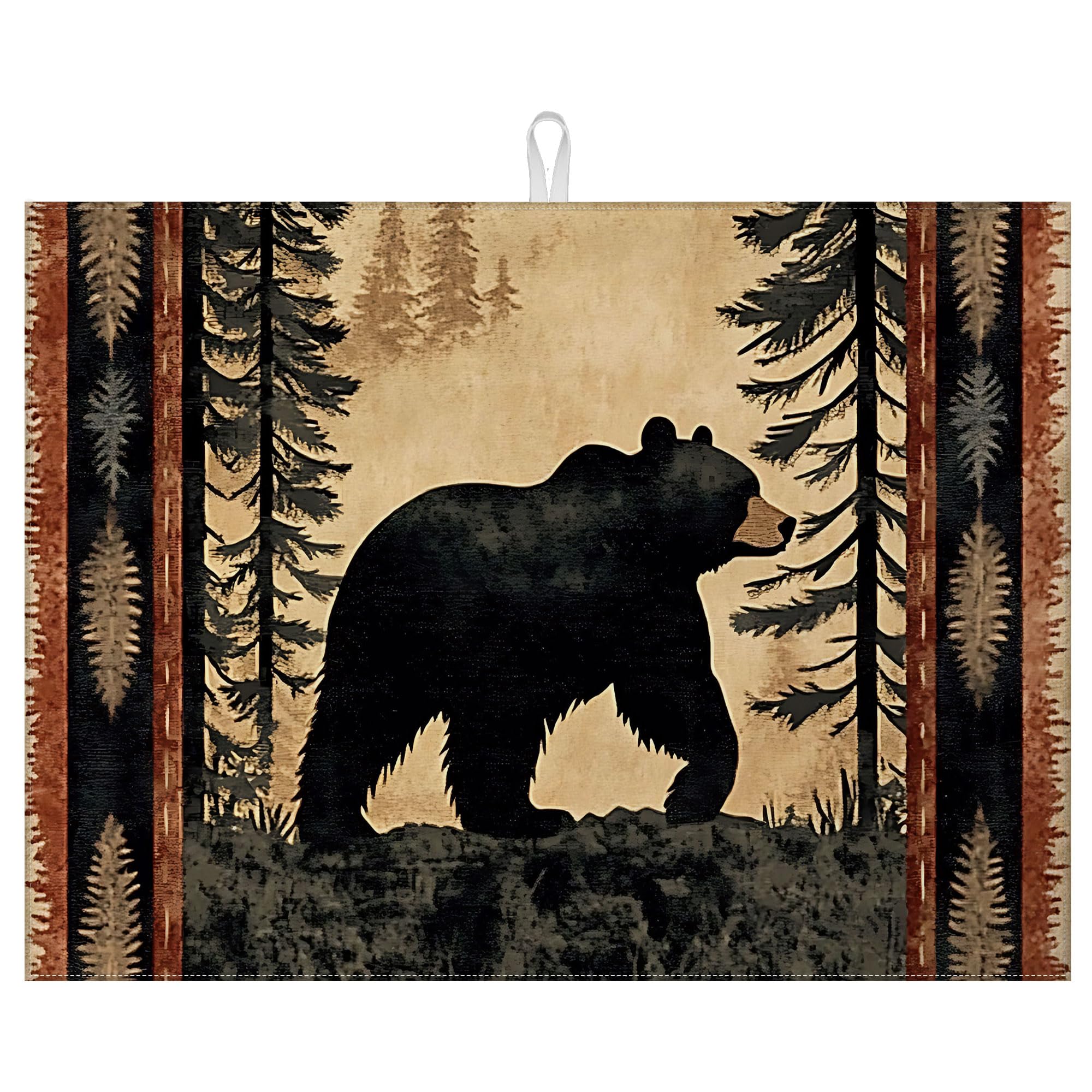 Forest Bear Dish Drying Mat for Kitchen Counter Microfiber Absorbent Dish Kitchen Drying Mat Draining Reusable Washable for Dishes