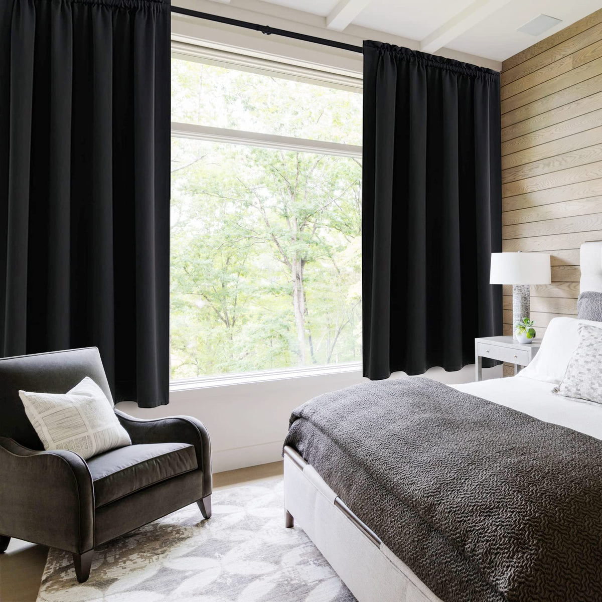 Blackout Curtains for Bedroom Living Room 52 x 54 Inch Long Black