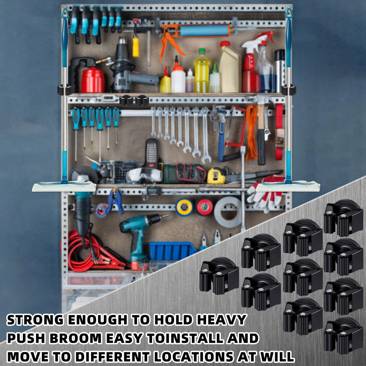 10 Pcs Magnetic Broom Holder Wall Mounted Anti Slip Rack