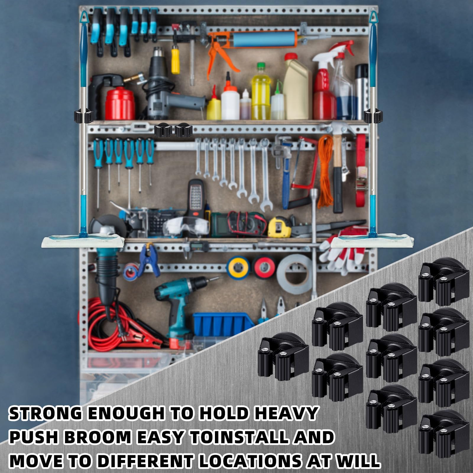 10 Pcs Magnetic Broom Holder Wall Mounted Anti Slip Rack