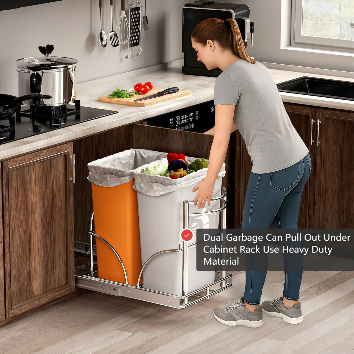 Dual Pull Out Trash Can Under Cabinet Rack