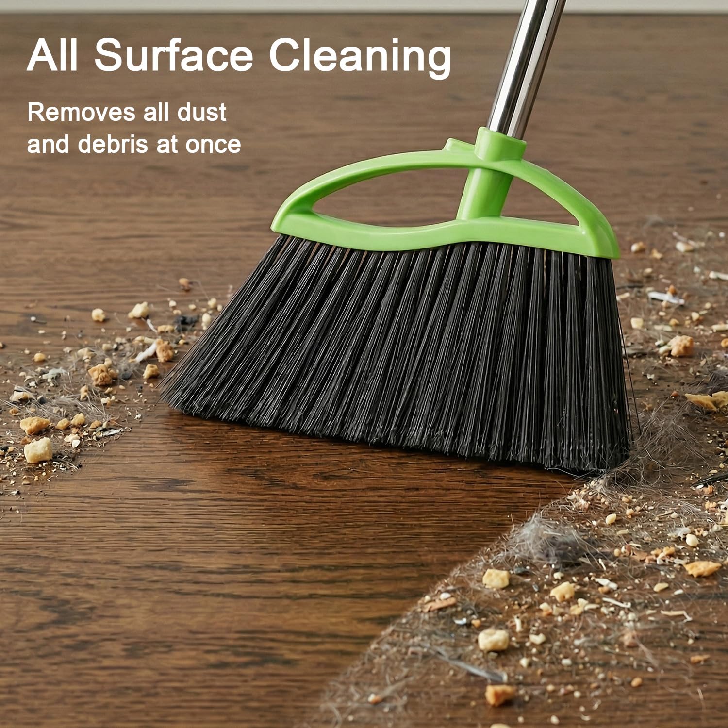 3 Packs Indoor Brooms Green Angle Broom Soft Bristles Long Handle for Hardwood Floor Sweeping (3 Count)