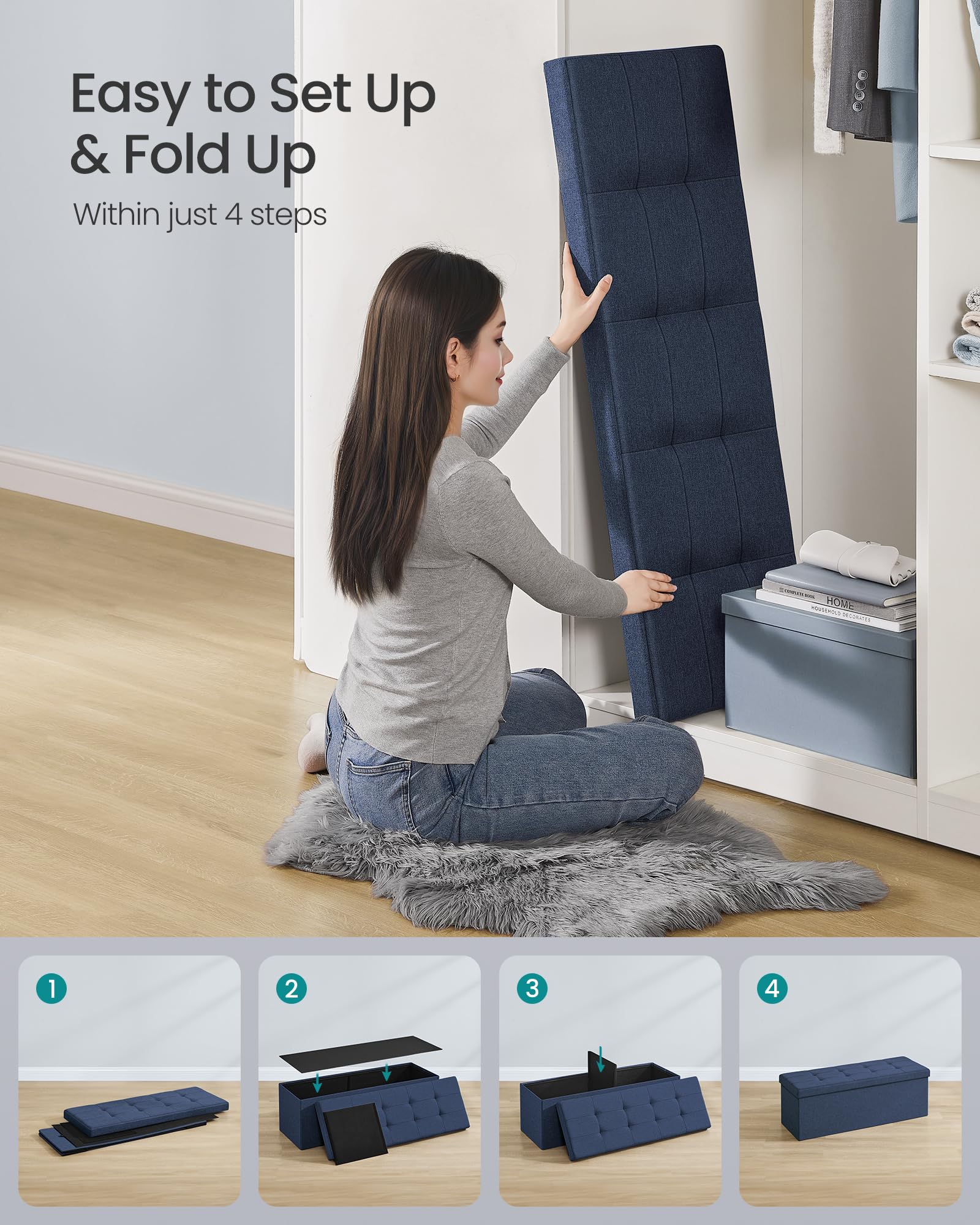 43.3 Inches Folding Storage Ottoman Bench