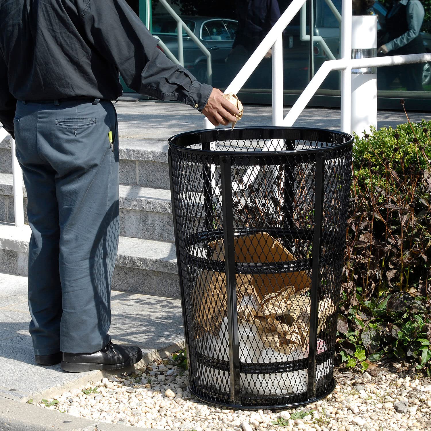 Outdoor Metal Trash Container Black