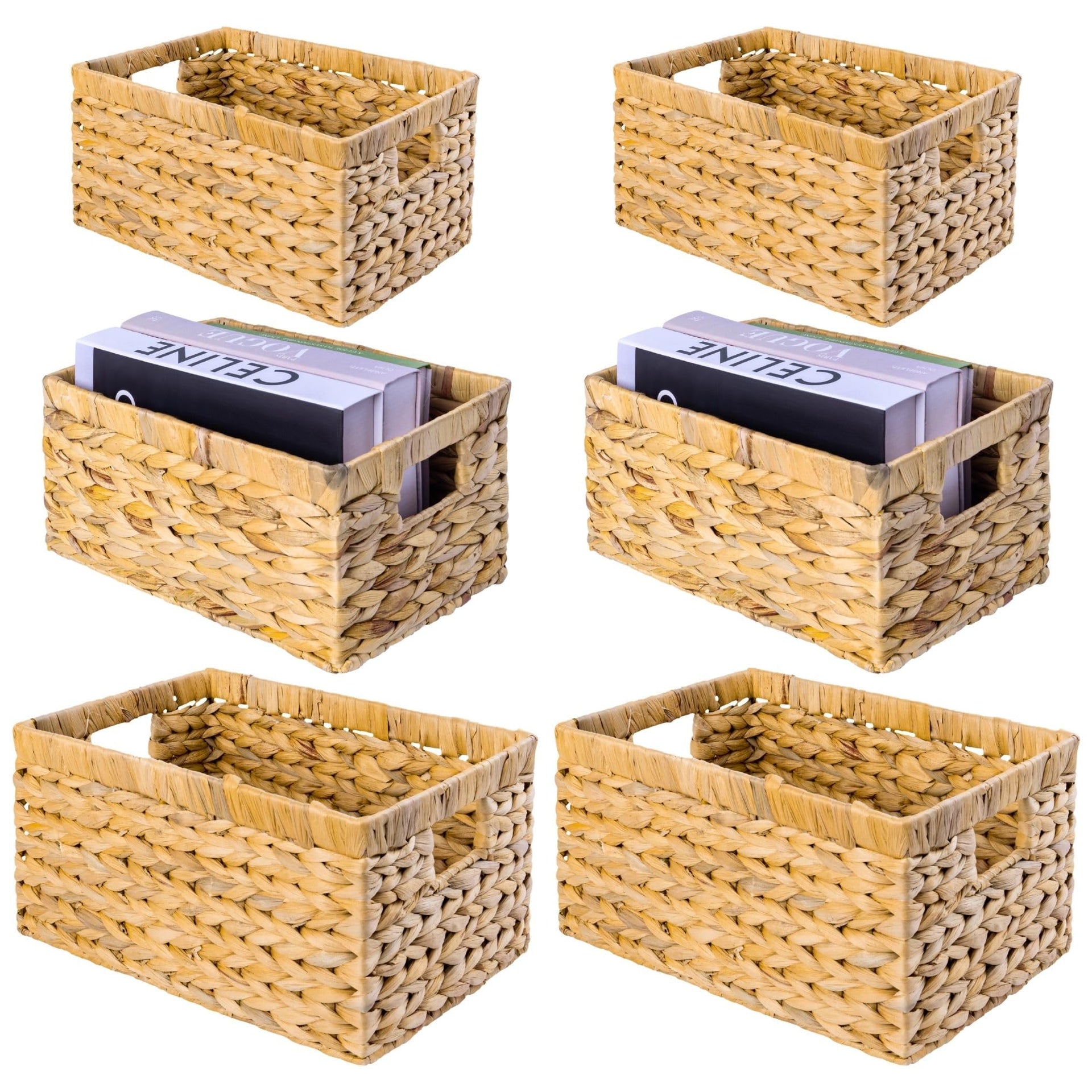 Set of 6 Rectangular Wicker Storage Baskets for Shelves (6 6)