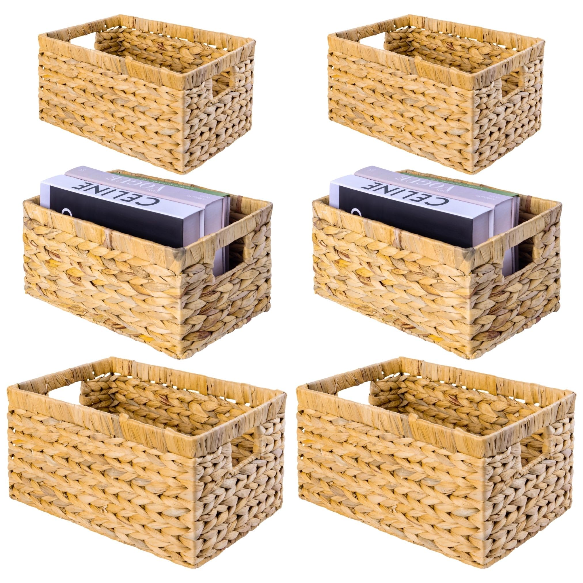 Set of 6 Rectangular Wicker Storage Baskets for Shelves (6 6)