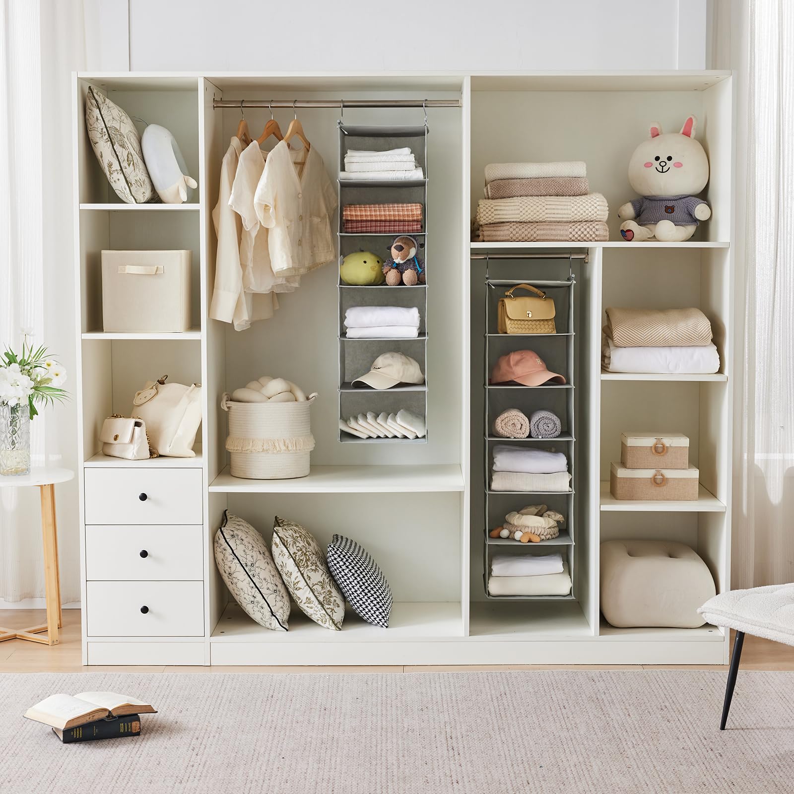 6 Tier Shelf Hanging Closet Organizer with 2 Hooks