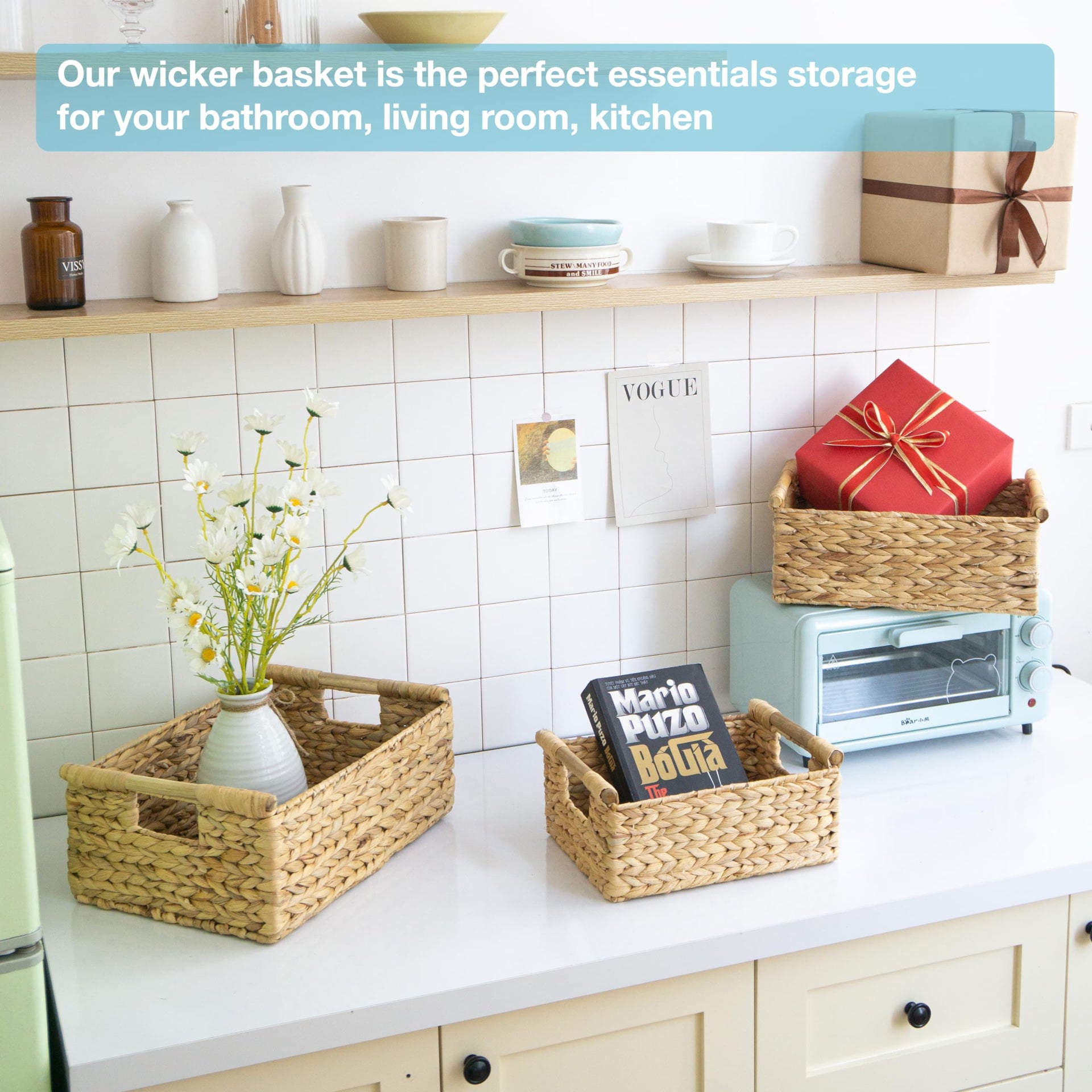 Hyacinth Wicker Basket Set 3 size (3 Count)
