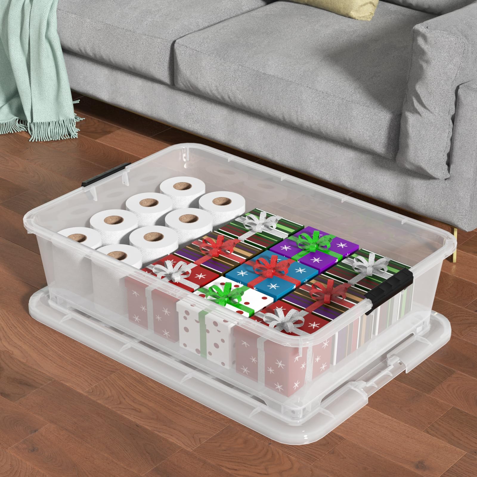 50 Quart Large Clear Under Bed Storage Bins with Wheels (3 Count)