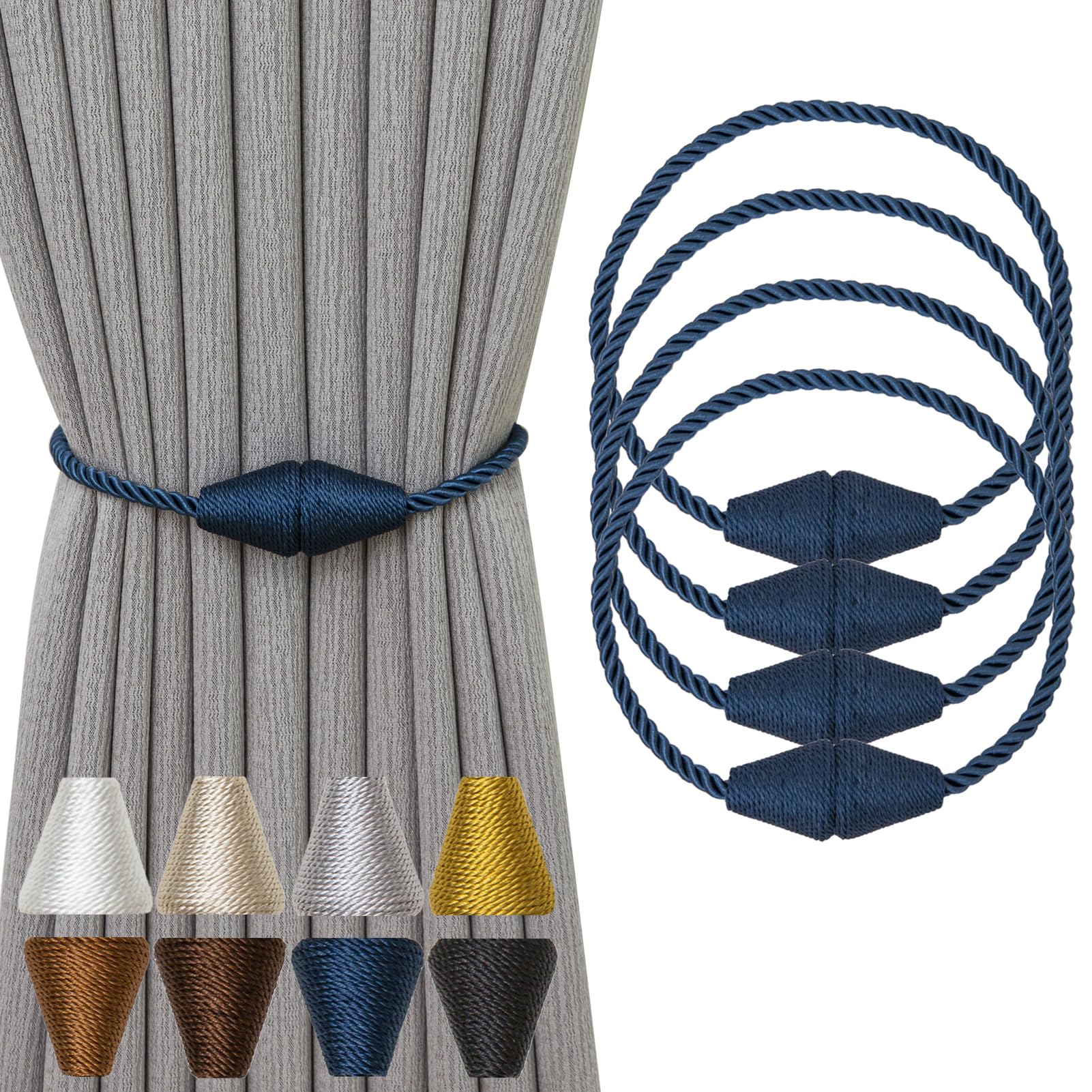 Magnetic Curtain Tiebacks 4 Pack Outdoor Rope Curtain Tie Backs Decorative Window Treatment Holdbacks for Home Decorative Curtain