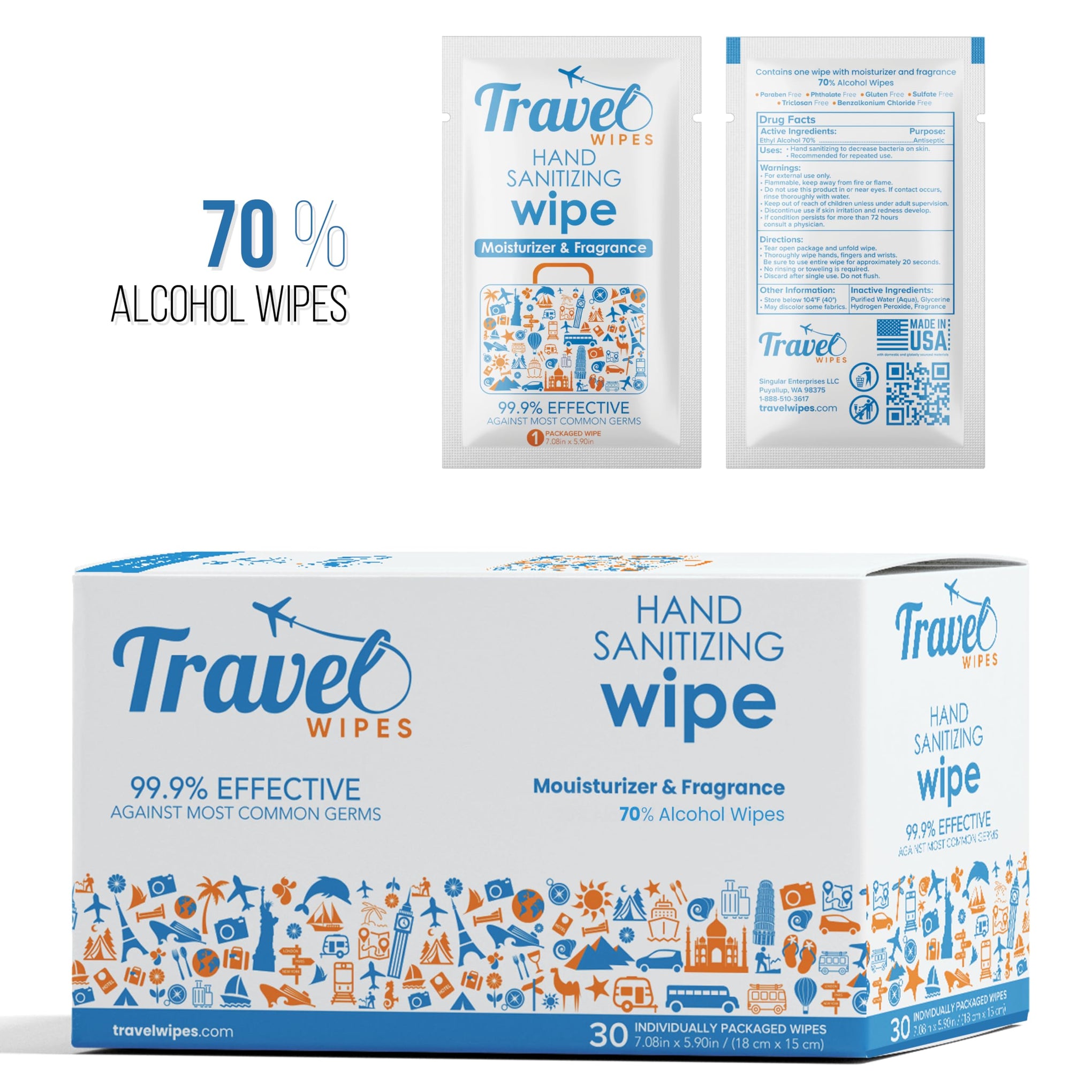 Hand Sanitizing Travel Wipes (30 Count)