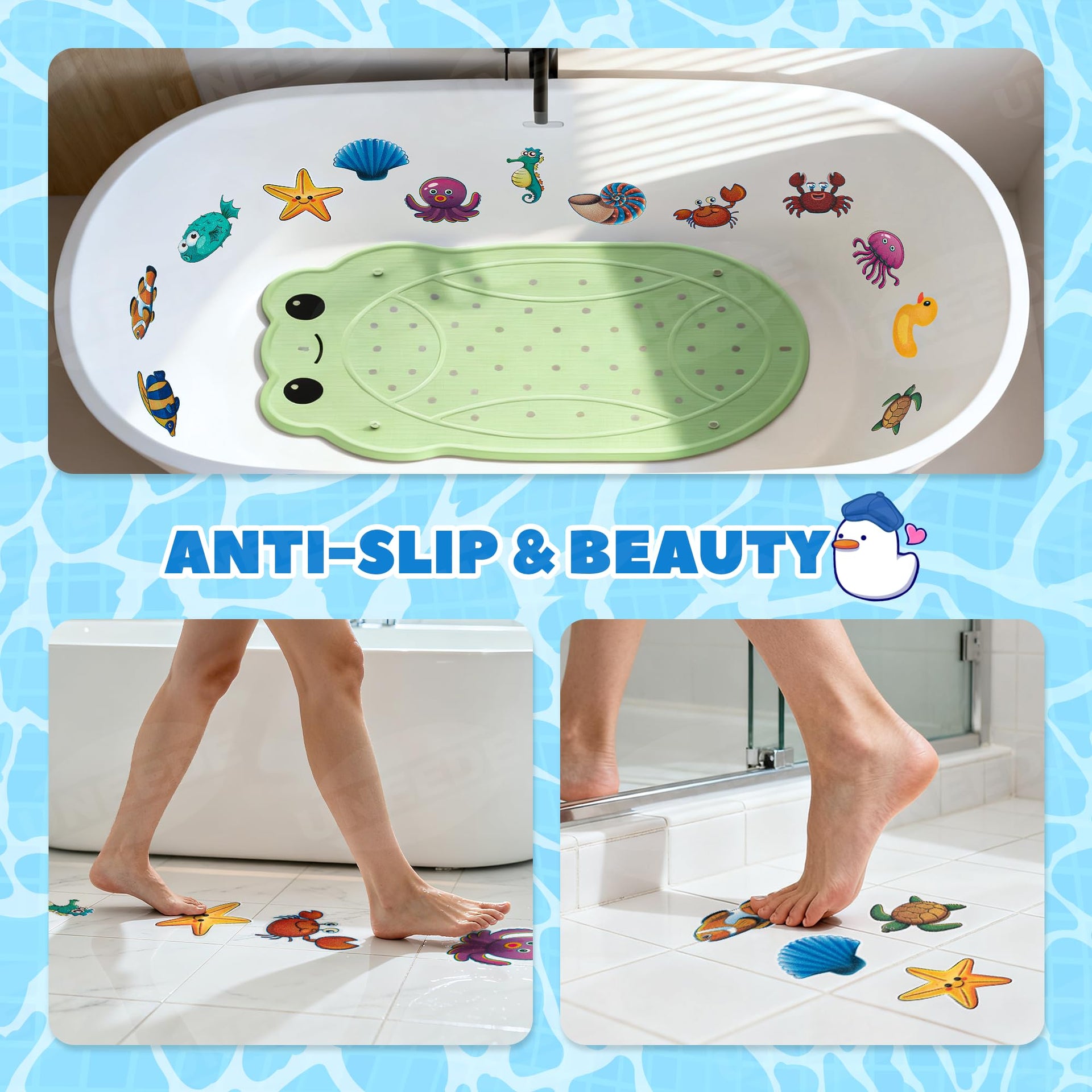 Kids Bathtub Mat Non Slip with 24PCS Bathtub Stickers for Toddlers