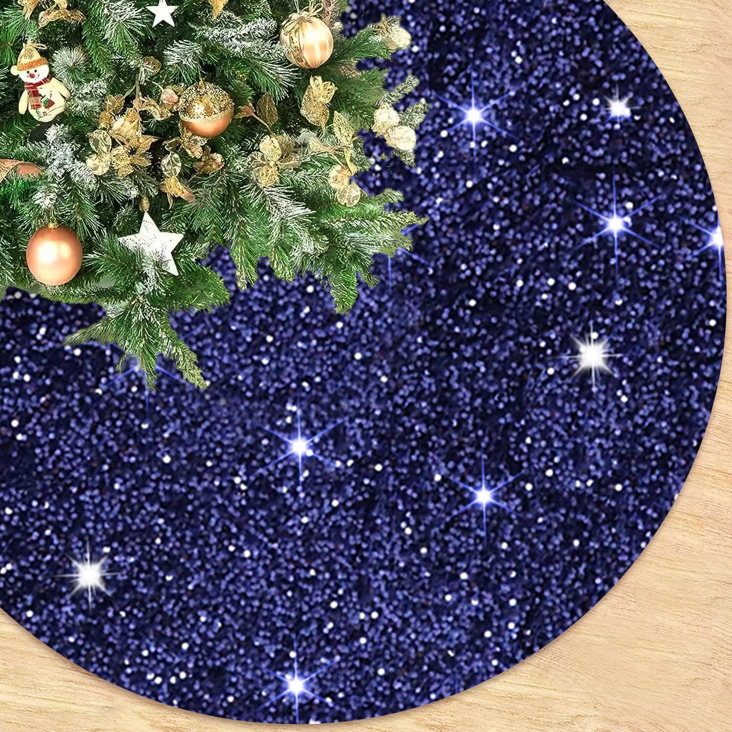 Navy Blue Christmas Tree Skirt 36 Inch Sequined Tree Skirt Navy Velvet Tree Skirt Sparkly Tree Cover Skirt for 4ft Xmas Tree Personalized Christmas Tree Skirt Mat for Xmas Party Decor