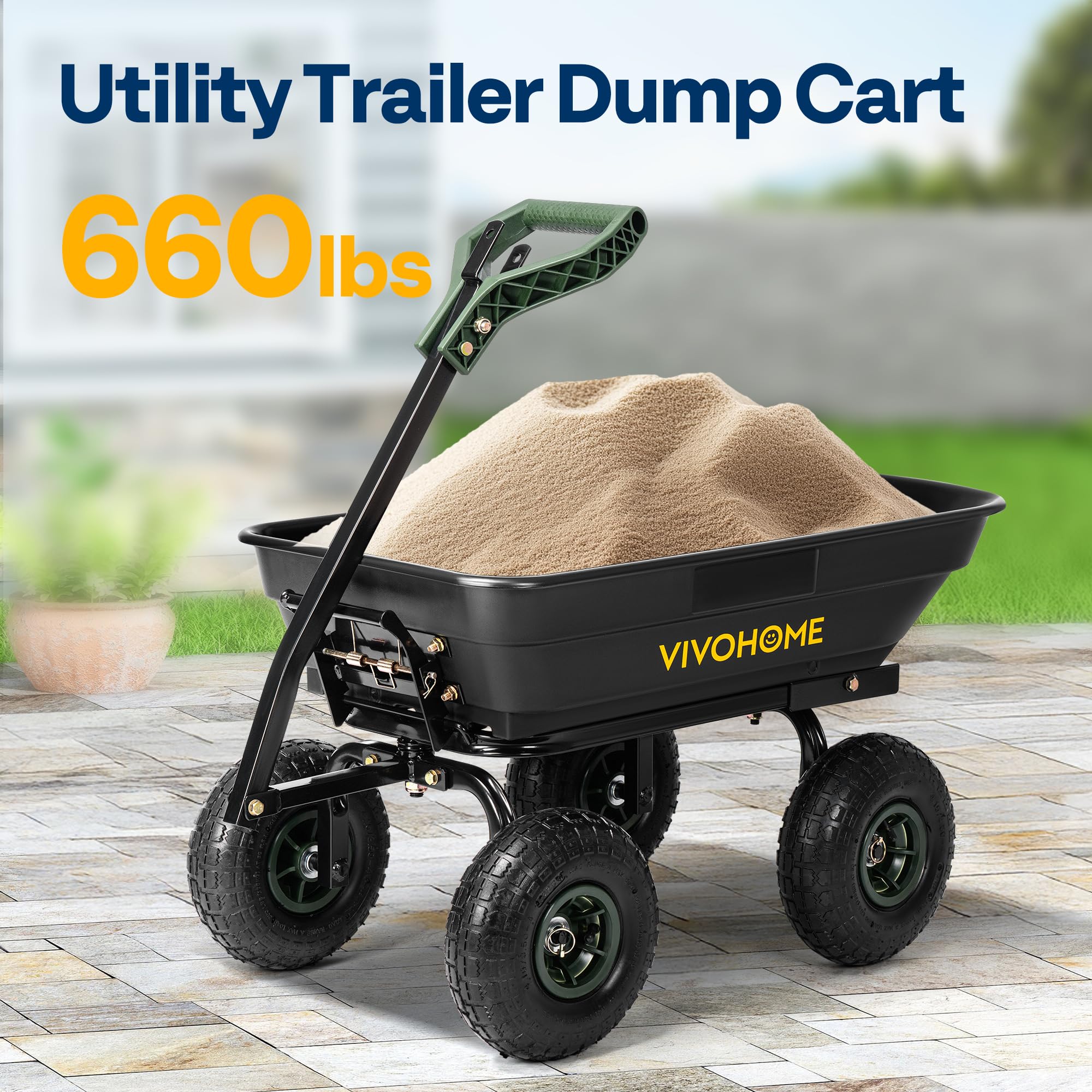 660lbs Wheelbarrow Dump Garden Cart with 2